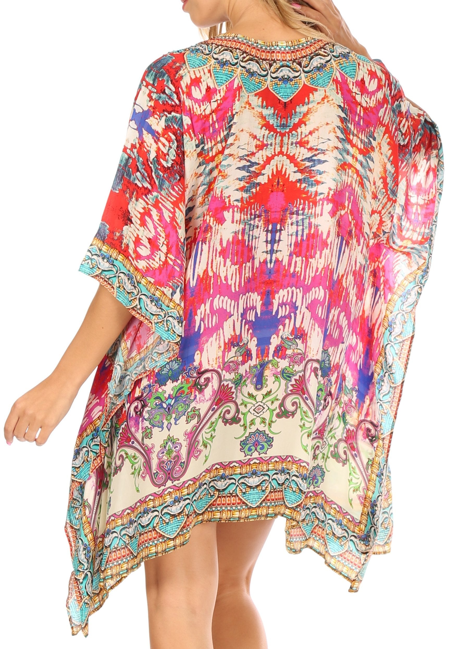 Stylish Rhinestone Lace-Up V-Neck Women's Caftan Poncho Cover-Up by Sakkas Aymee - Concordia Style Boutique