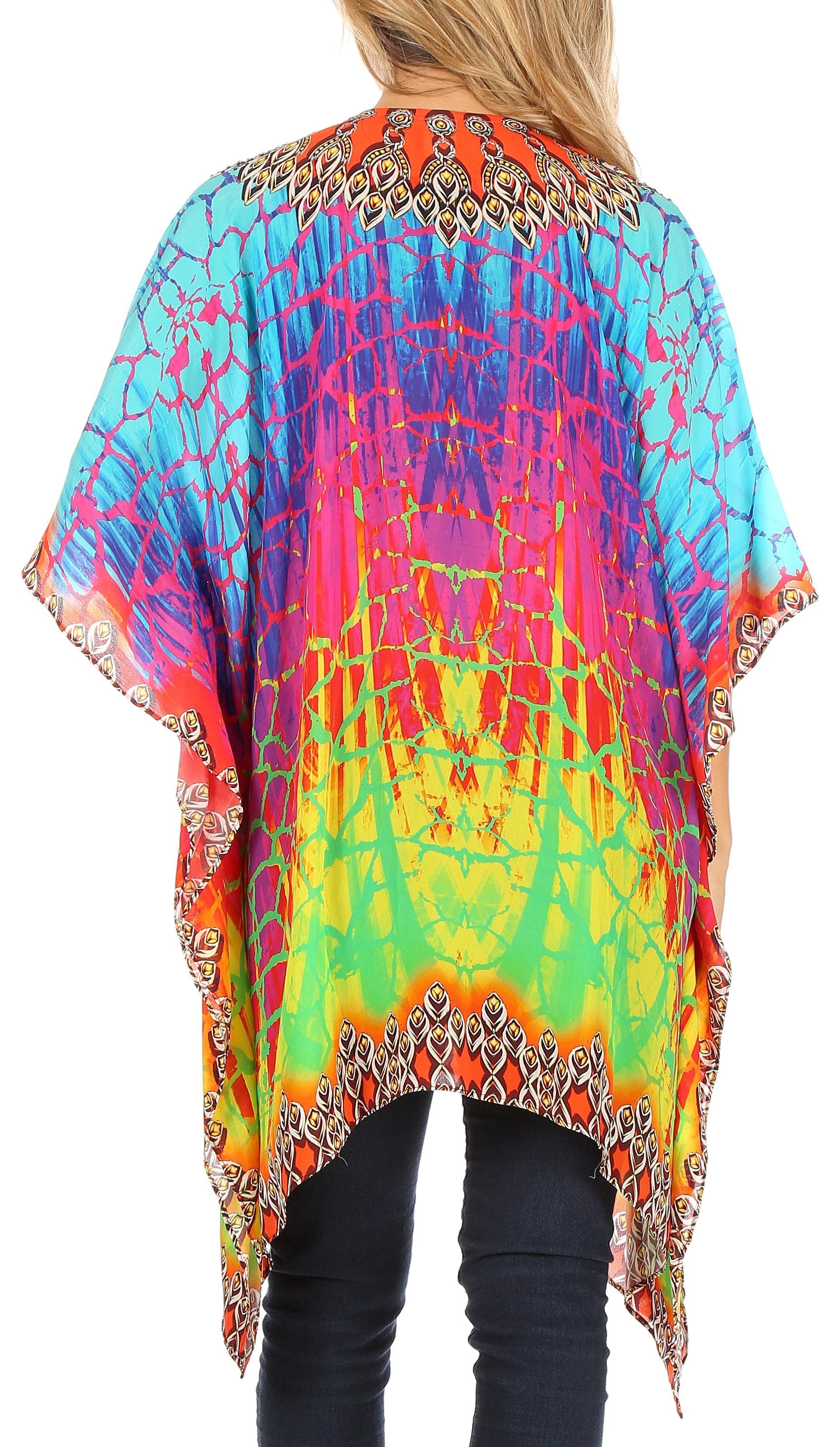 Stylish Rhinestone Lace-Up V-Neck Women's Caftan Poncho Cover-Up by Sakkas Aymee - Concordia Style Boutique