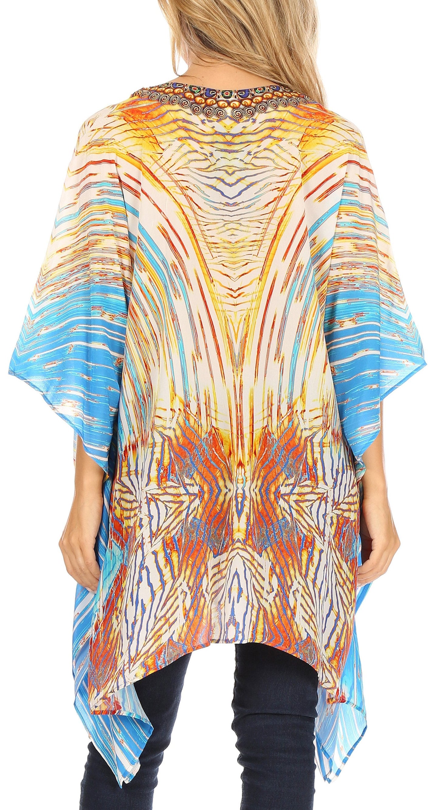 Stylish Rhinestone Lace-Up V-Neck Women's Caftan Poncho Cover-Up by Sakkas Aymee - Concordia Style Boutique