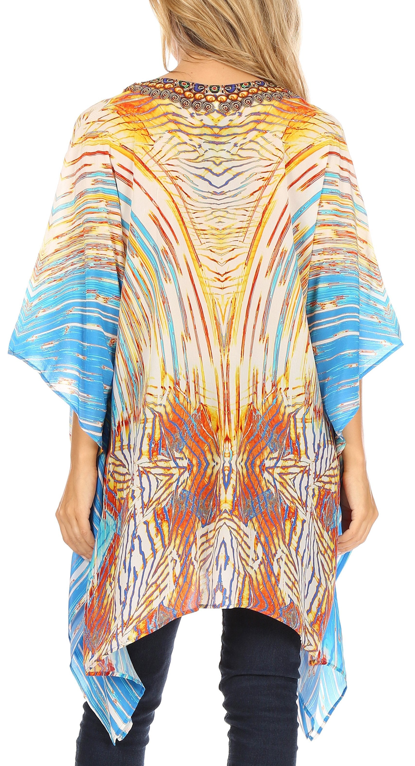 Stylish Rhinestone Lace-Up V-Neck Women's Caftan Poncho Cover-Up by Sakkas Aymee - Concordia Style Boutique