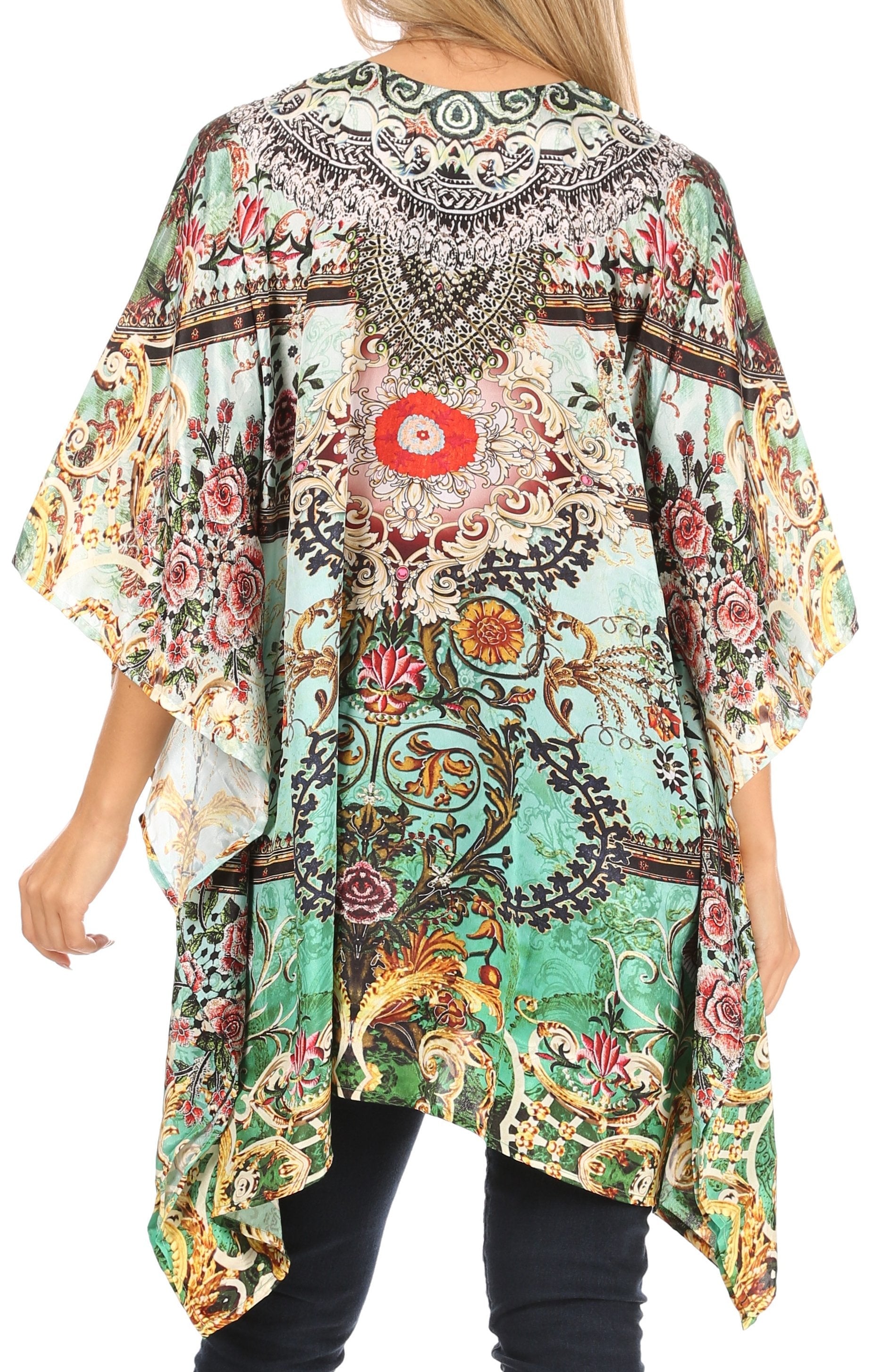 Stylish Rhinestone Lace-Up V-Neck Women's Caftan Poncho Cover-Up by Sakkas Aymee - Concordia Style Boutique