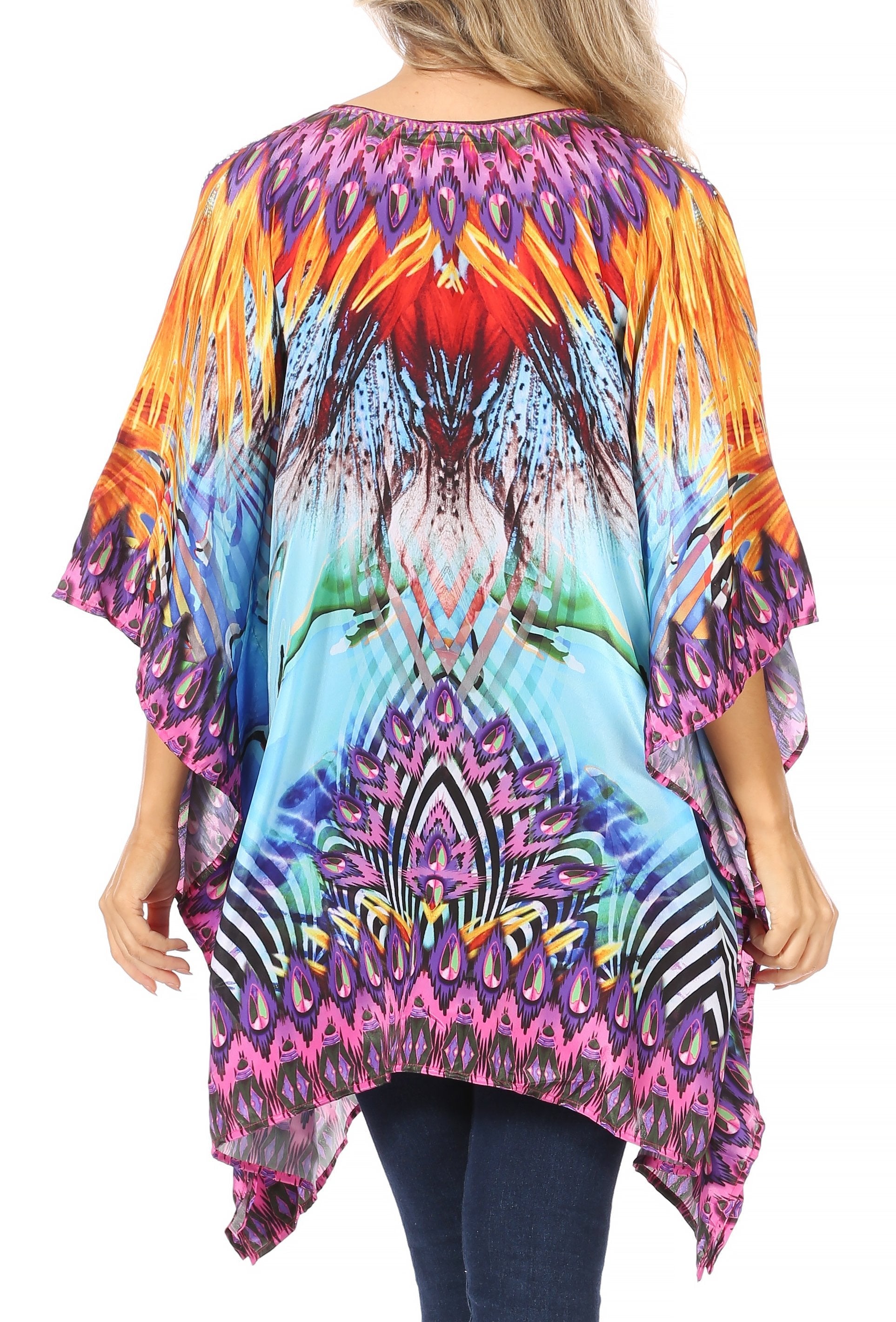 Stylish Rhinestone Lace-Up V-Neck Women's Caftan Poncho Cover-Up by Sakkas Aymee - Concordia Style Boutique