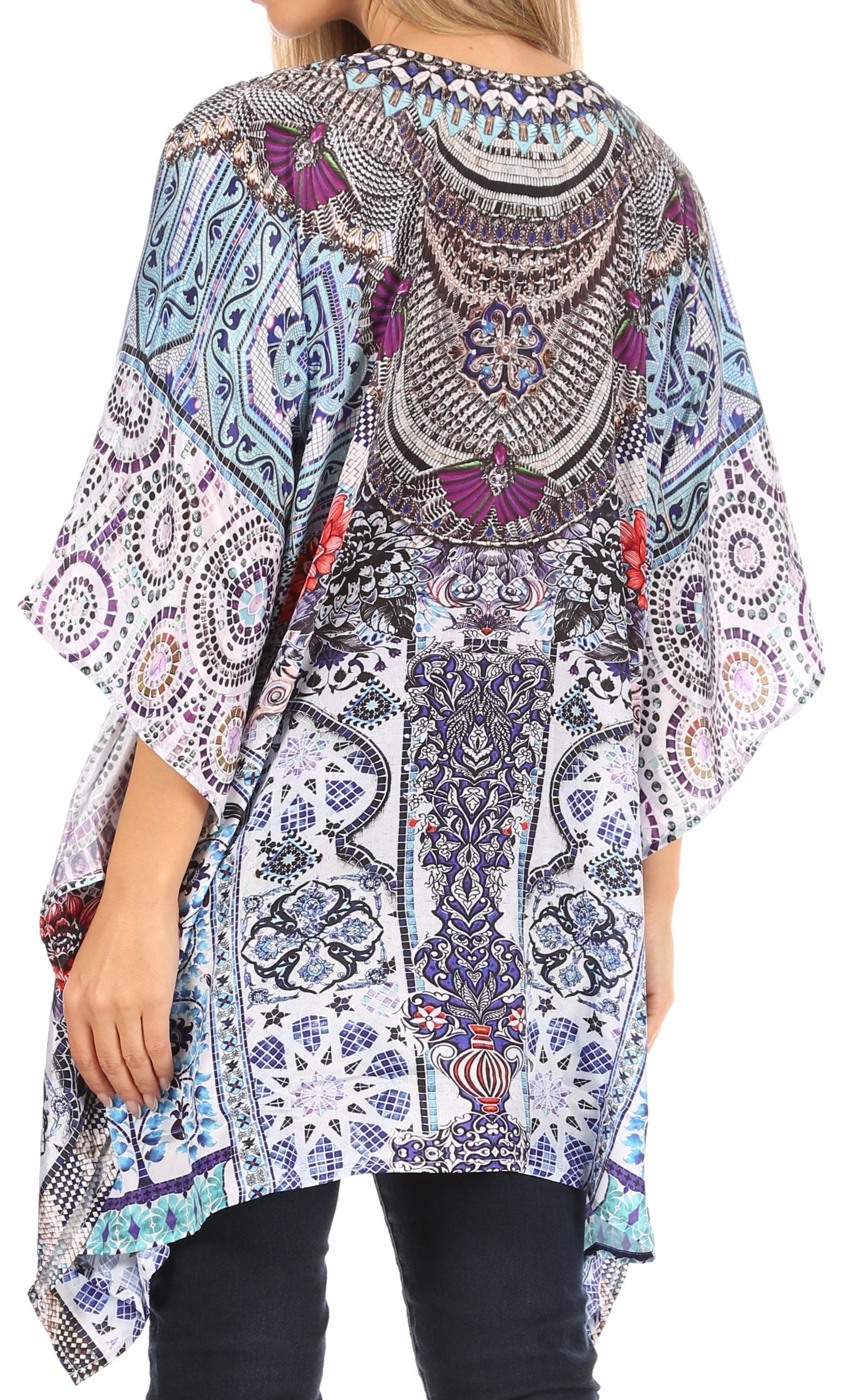 Stylish Rhinestone Lace-Up V-Neck Women's Caftan Poncho Cover-Up by Sakkas Aymee - Concordia Style Boutique
