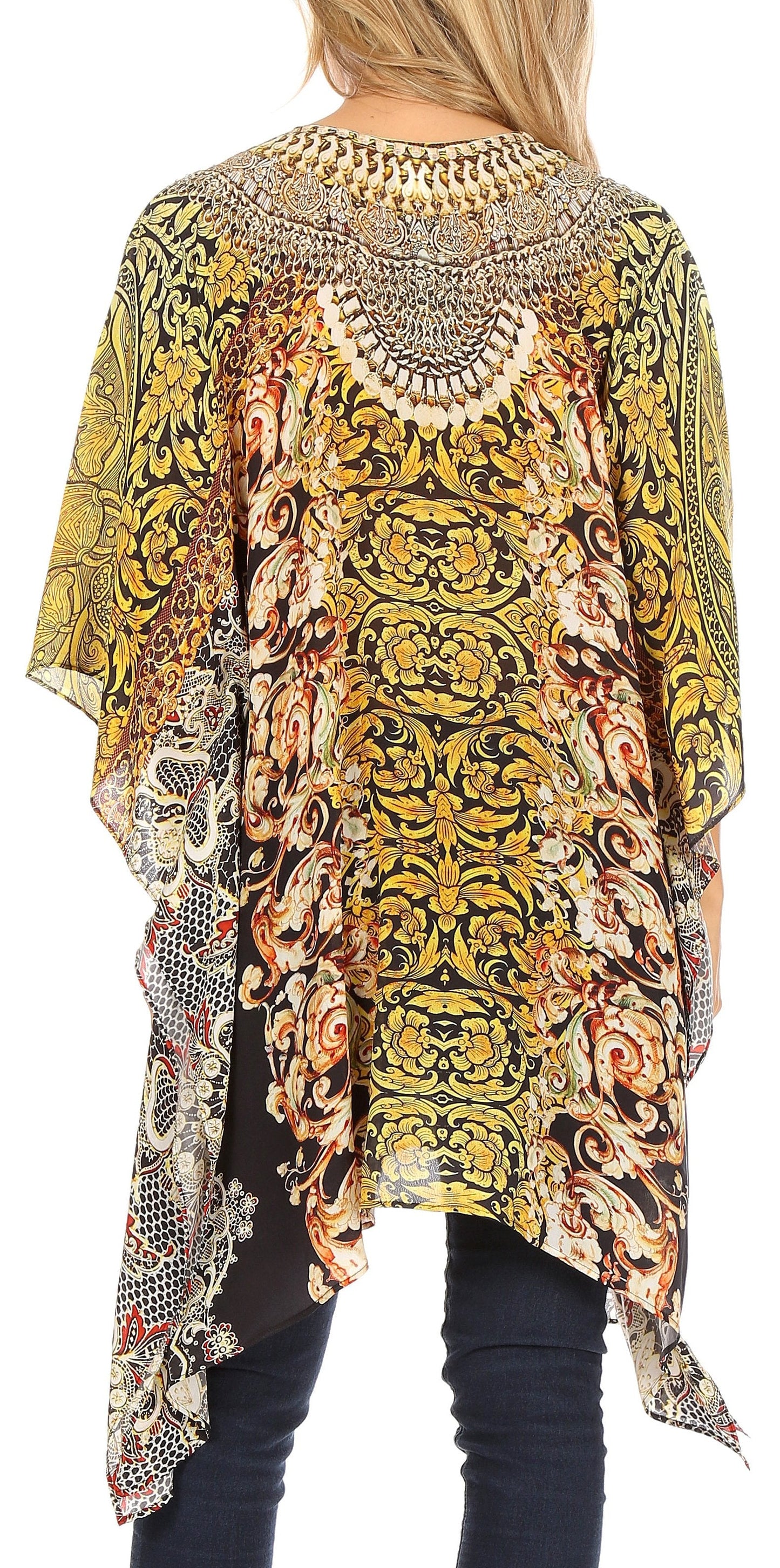 Stylish Rhinestone Lace-Up V-Neck Women's Caftan Poncho Cover-Up by Sakkas Aymee - Concordia Style Boutique