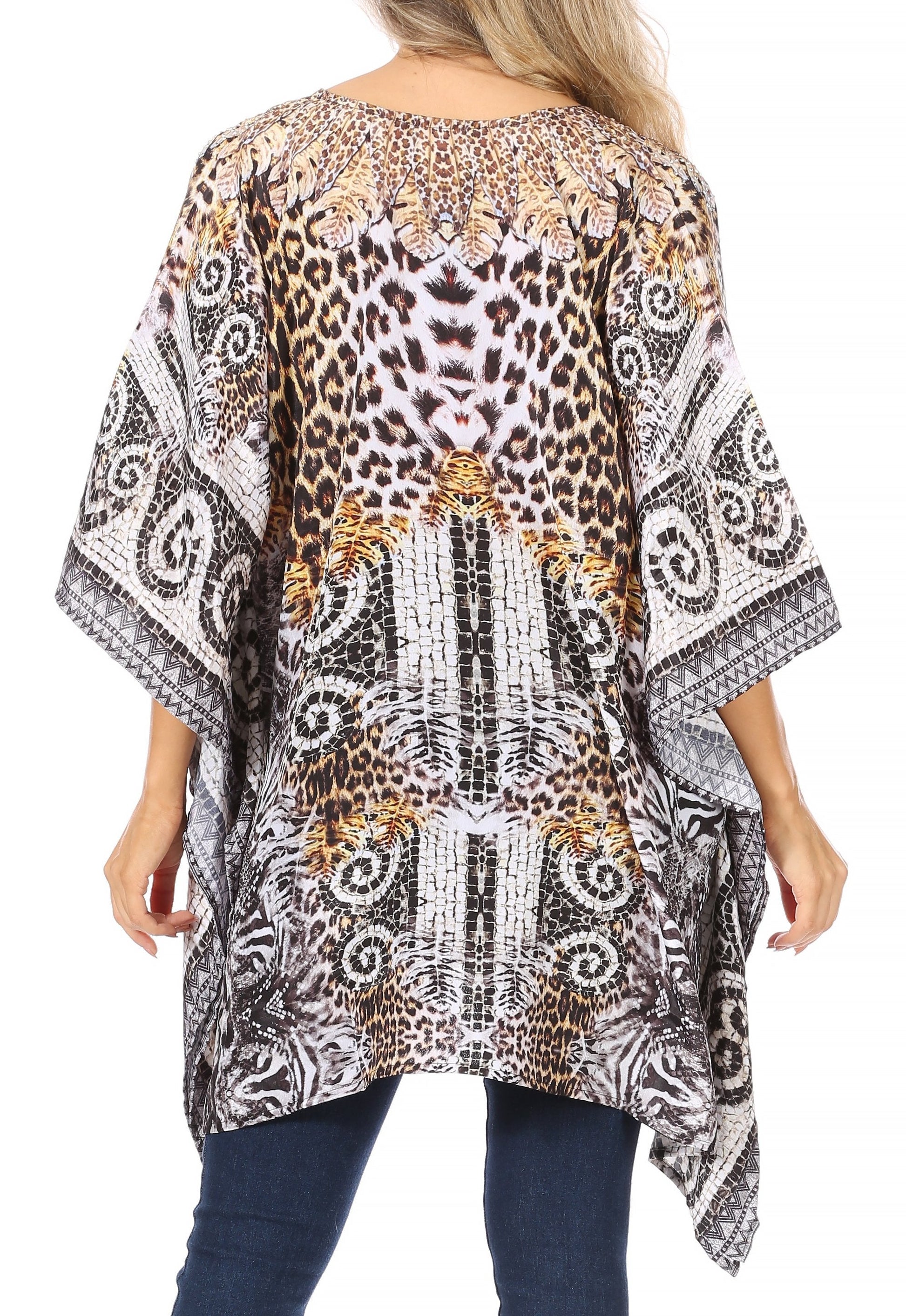 Stylish Rhinestone Lace-Up V-Neck Women's Caftan Poncho Cover-Up by Sakkas Aymee - Concordia Style Boutique