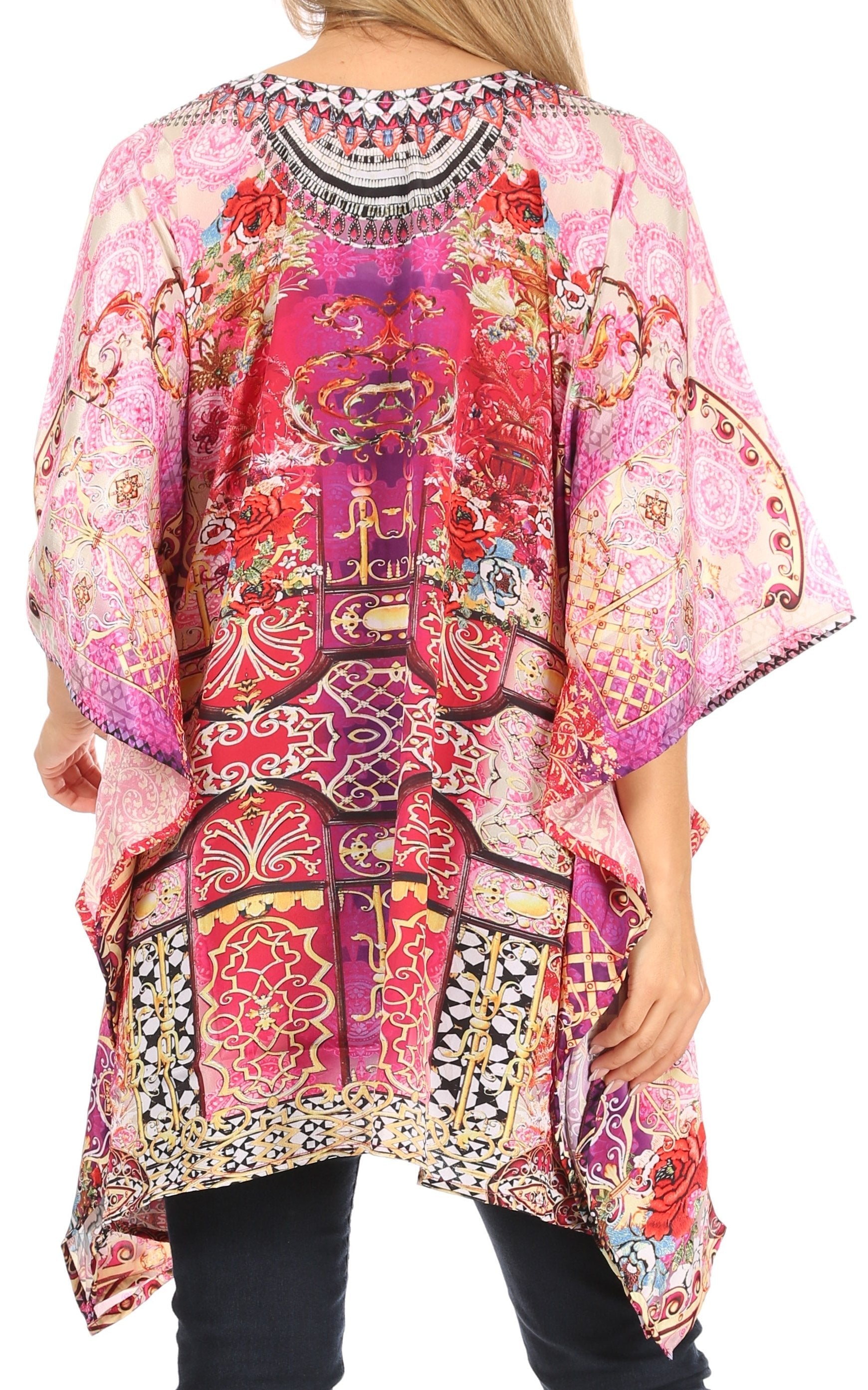 Stylish Rhinestone Lace-Up V-Neck Women's Caftan Poncho Cover-Up by Sakkas Aymee - Concordia Style Boutique