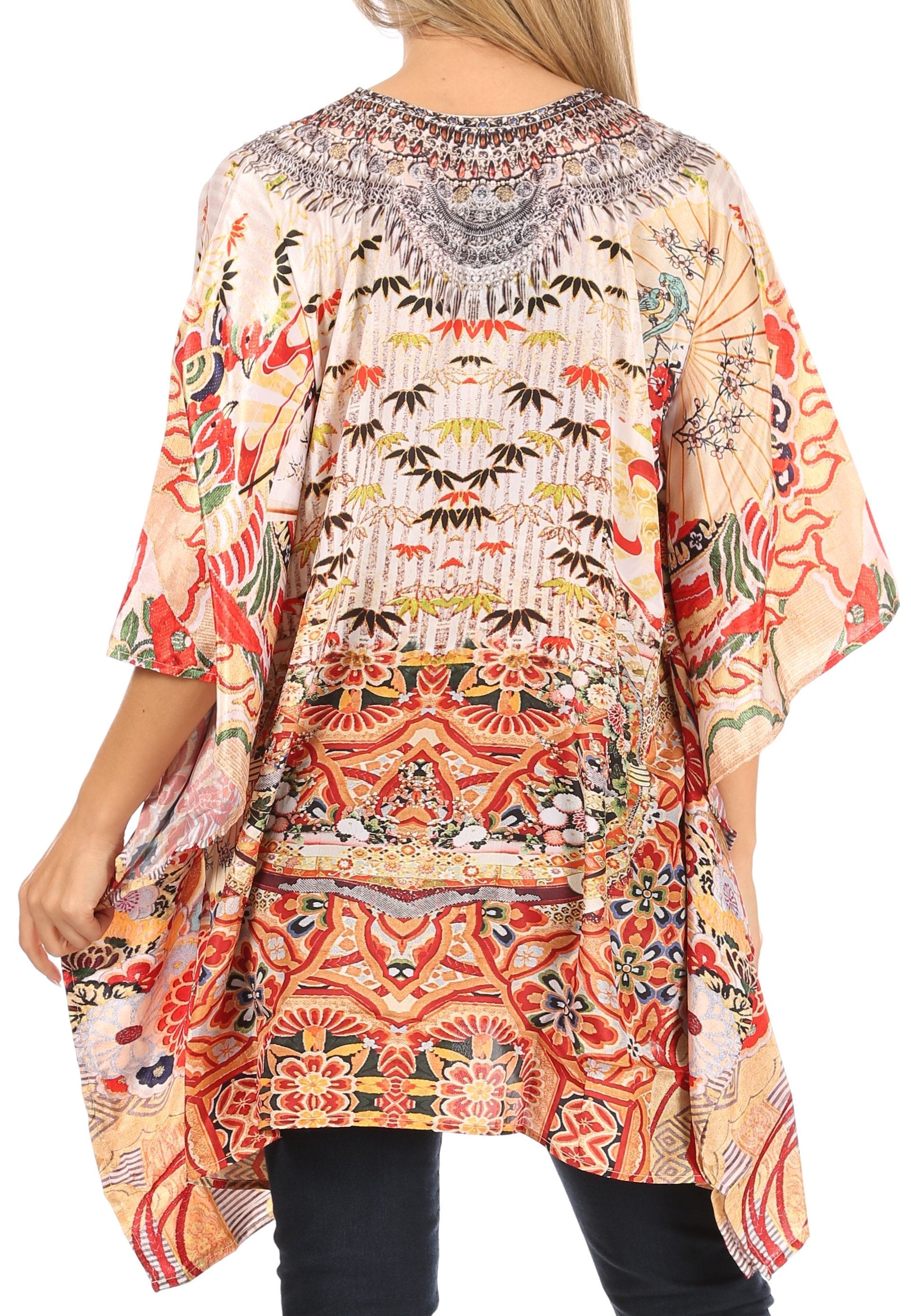 Stylish Rhinestone Lace-Up V-Neck Women's Caftan Poncho Cover-Up by Sakkas Aymee - Concordia Style Boutique