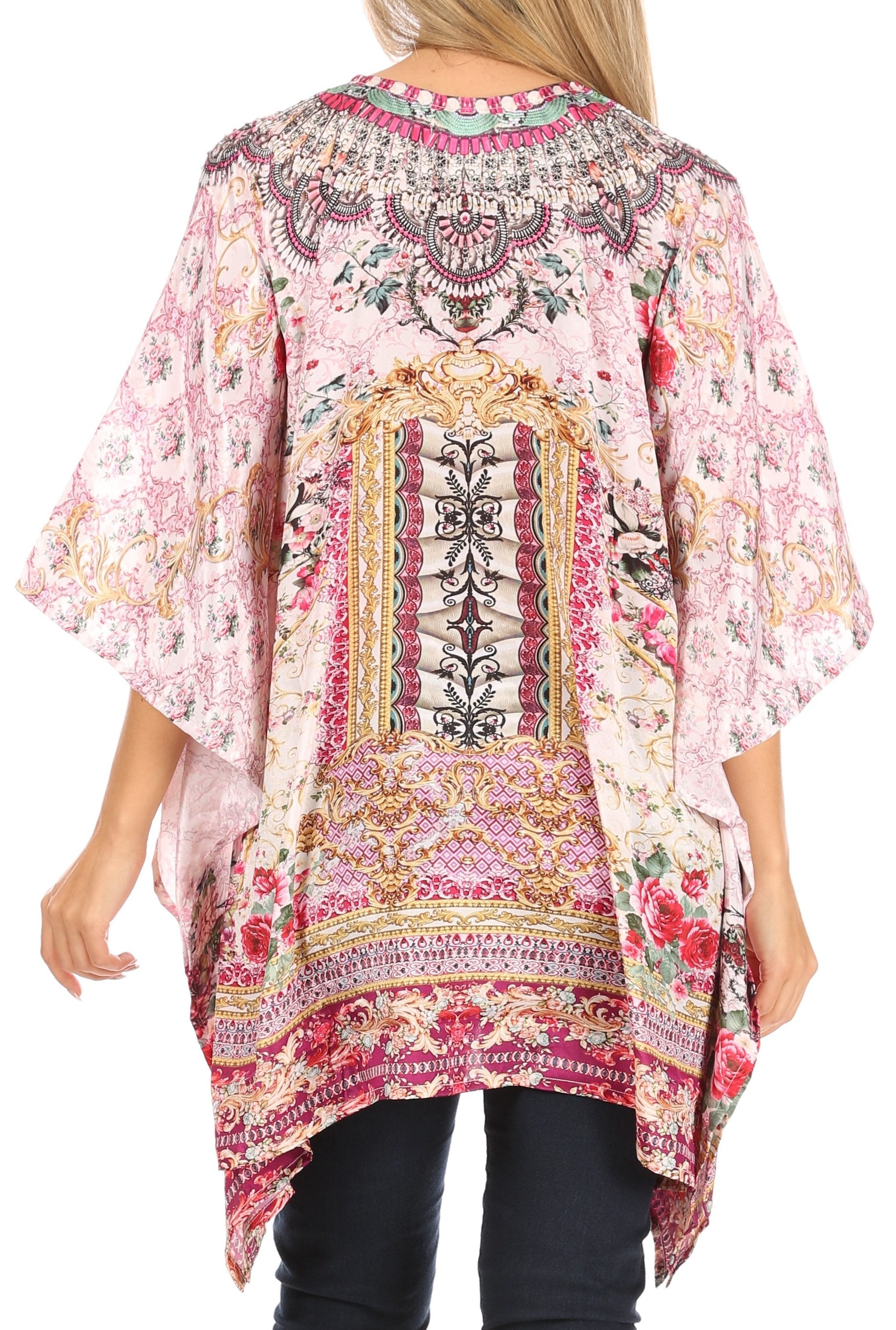 Stylish Rhinestone Lace-Up V-Neck Women's Caftan Poncho Cover-Up by Sakkas Aymee - Concordia Style Boutique