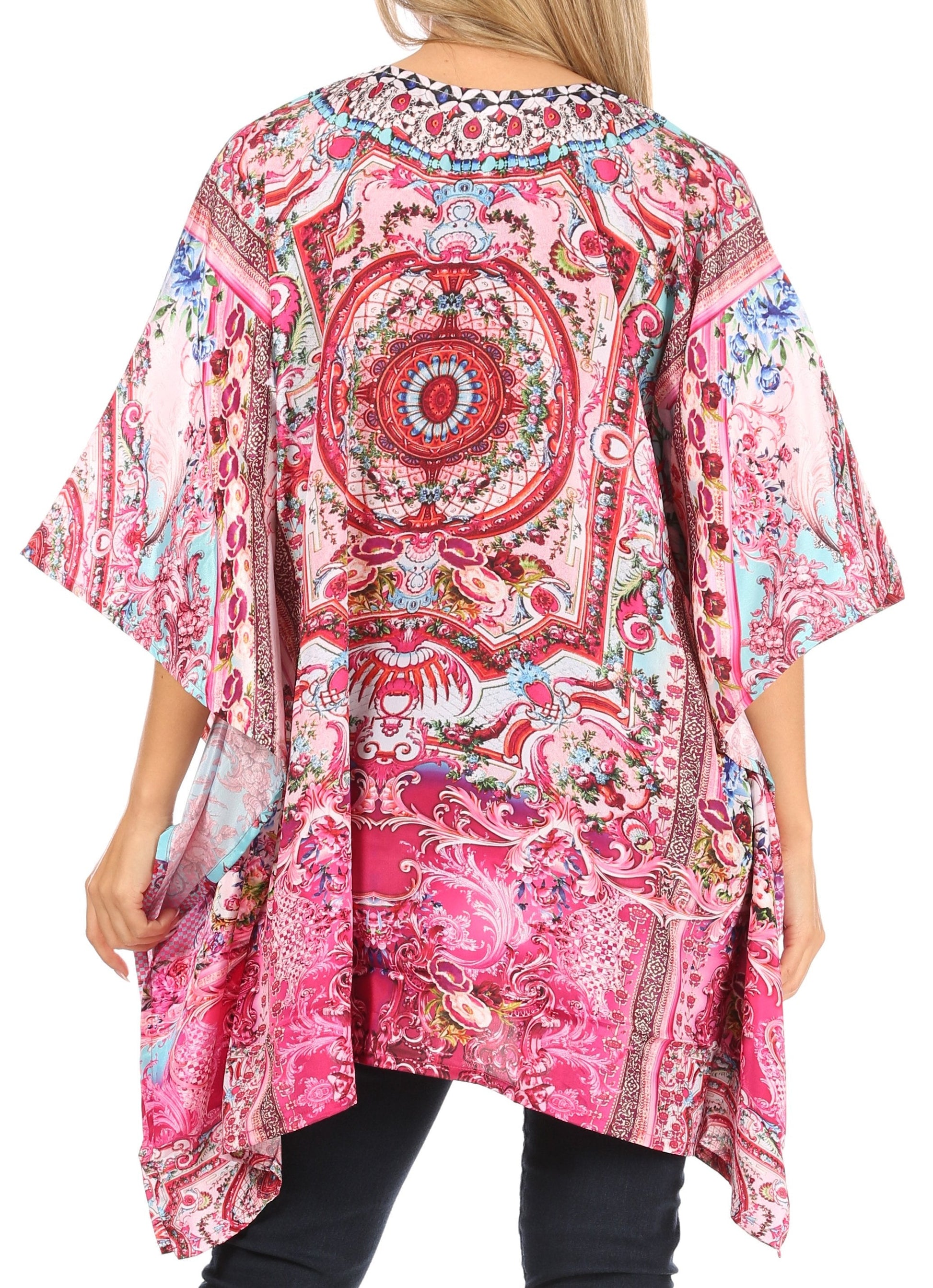 Stylish Rhinestone Lace-Up V-Neck Women's Caftan Poncho Cover-Up by Sakkas Aymee - Concordia Style Boutique