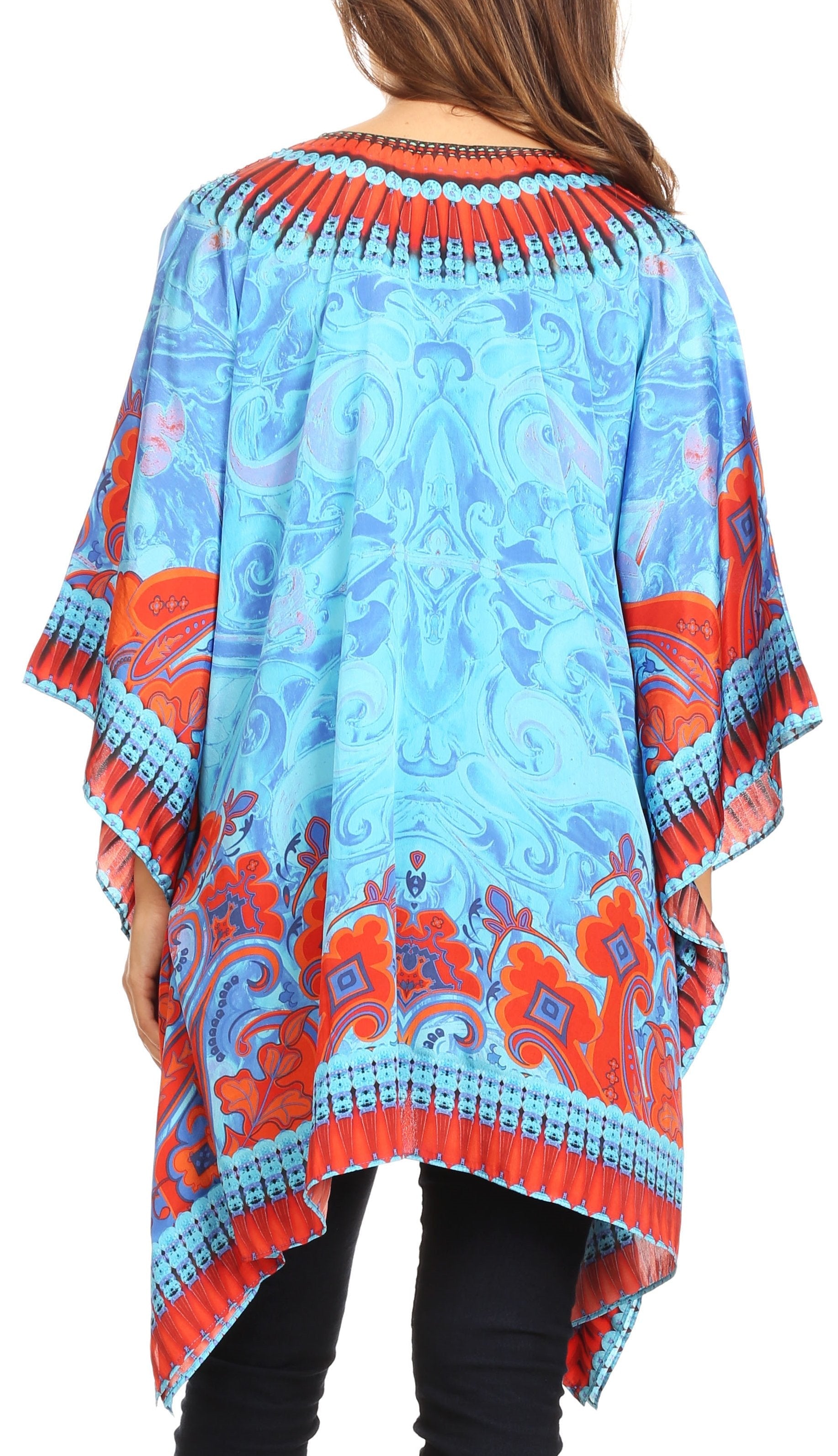 Stylish Rhinestone Lace-Up V-Neck Women's Caftan Poncho Cover-Up by Sakkas Aymee - Concordia Style Boutique