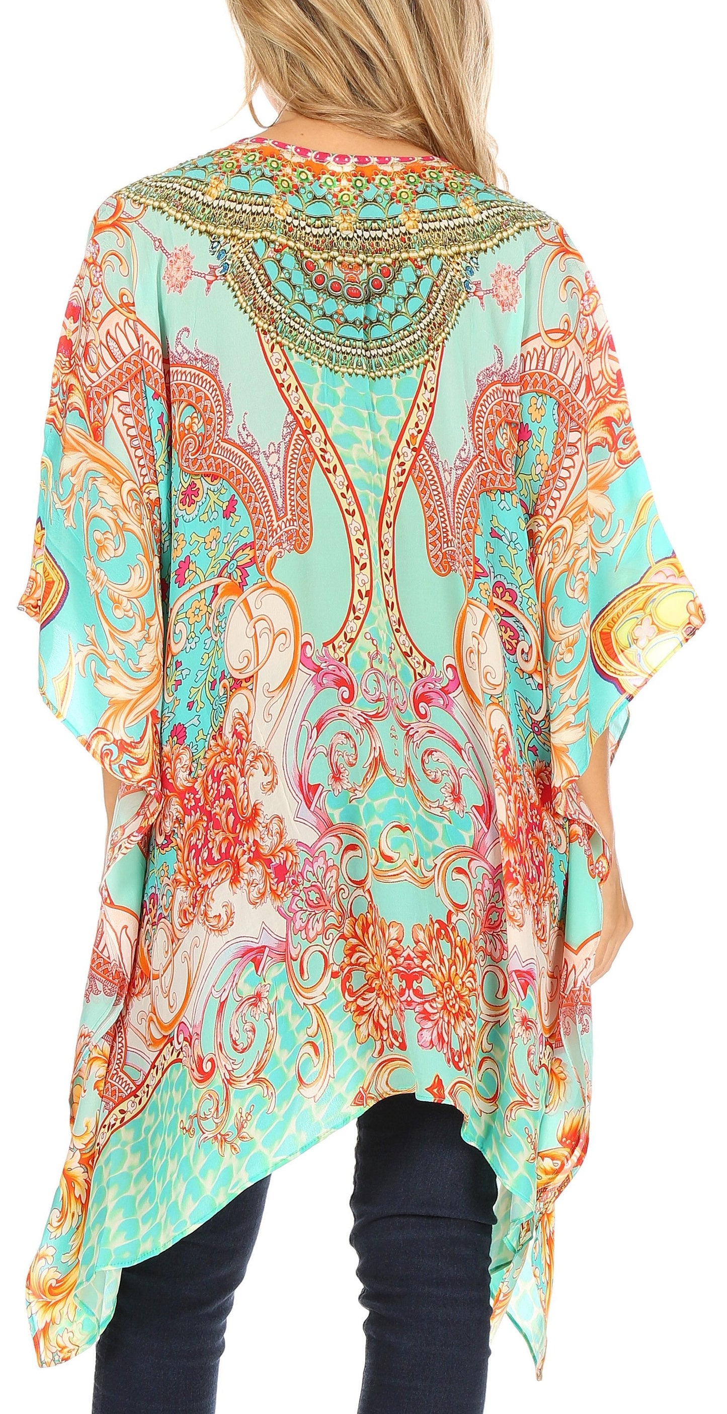 Stylish Rhinestone Lace-Up V-Neck Women's Caftan Poncho Cover-Up by Sakkas Aymee - Concordia Style Boutique