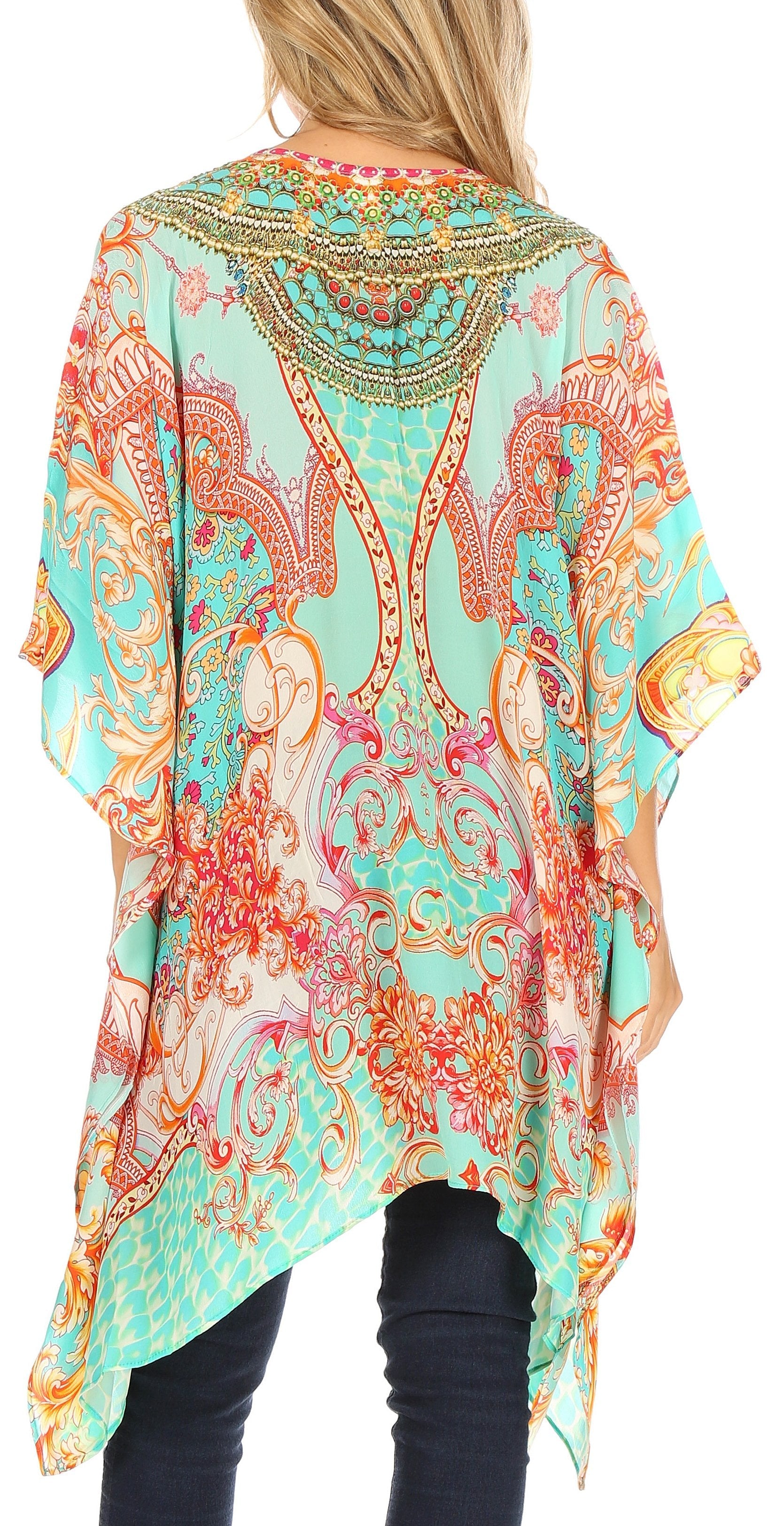 Stylish Rhinestone Lace-Up V-Neck Women's Caftan Poncho Cover-Up by Sakkas Aymee - Concordia Style Boutique