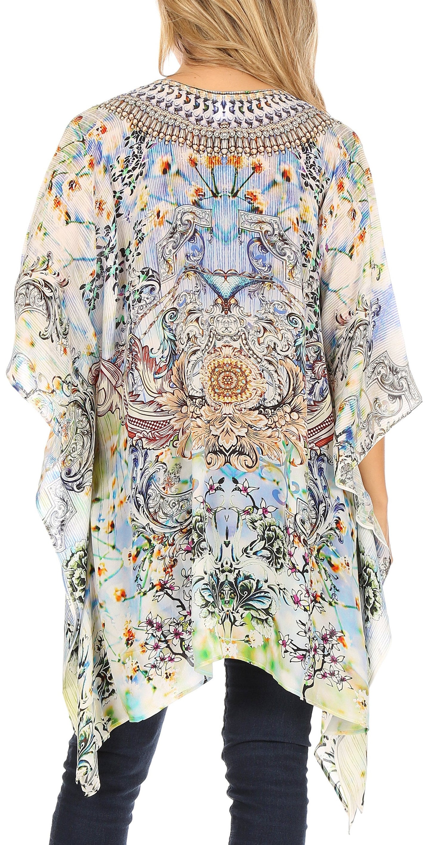 Stylish Rhinestone Lace-Up V-Neck Women's Caftan Poncho Cover-Up by Sakkas Aymee - Concordia Style Boutique