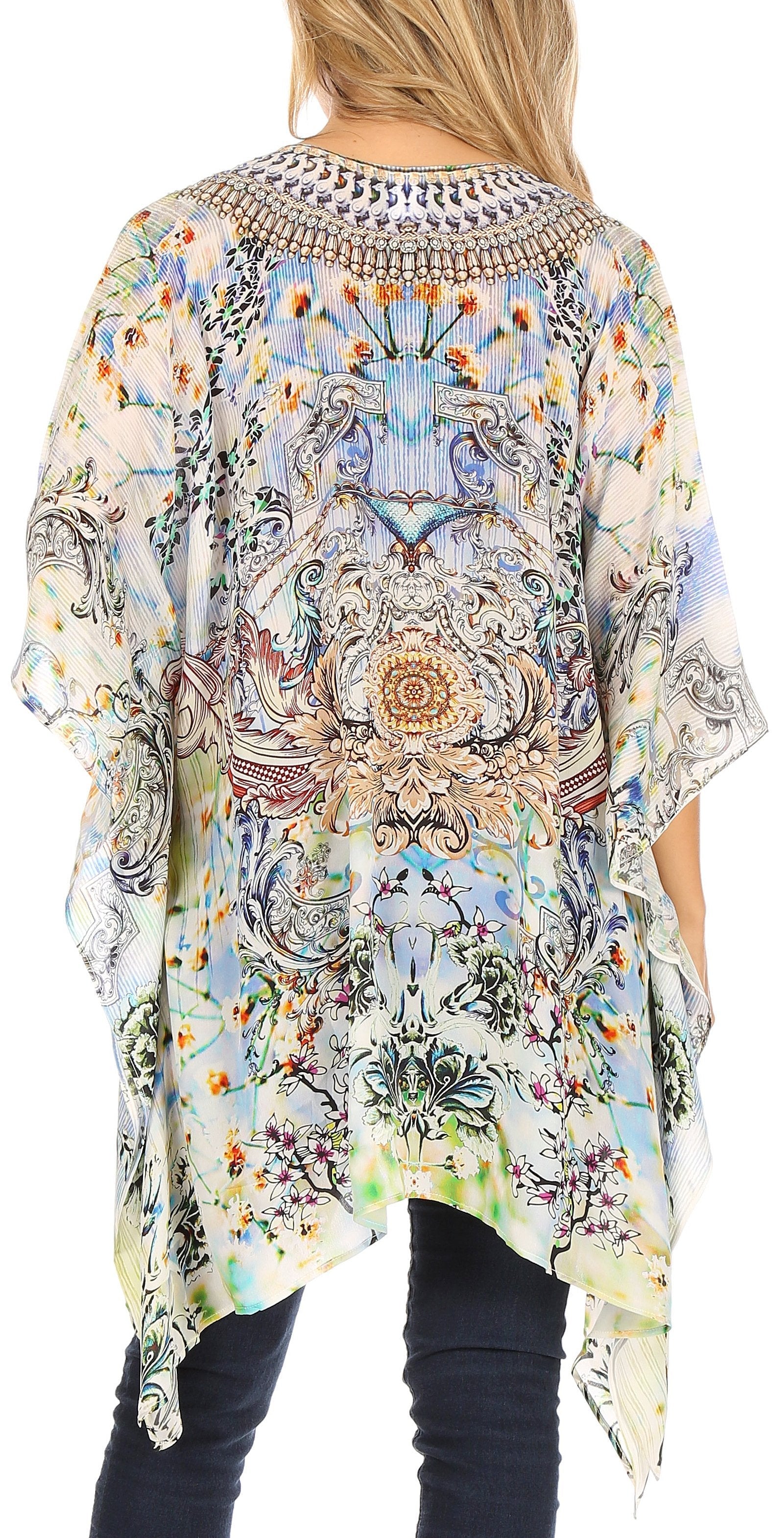 Stylish Rhinestone Lace-Up V-Neck Women's Caftan Poncho Cover-Up by Sakkas Aymee - Concordia Style Boutique