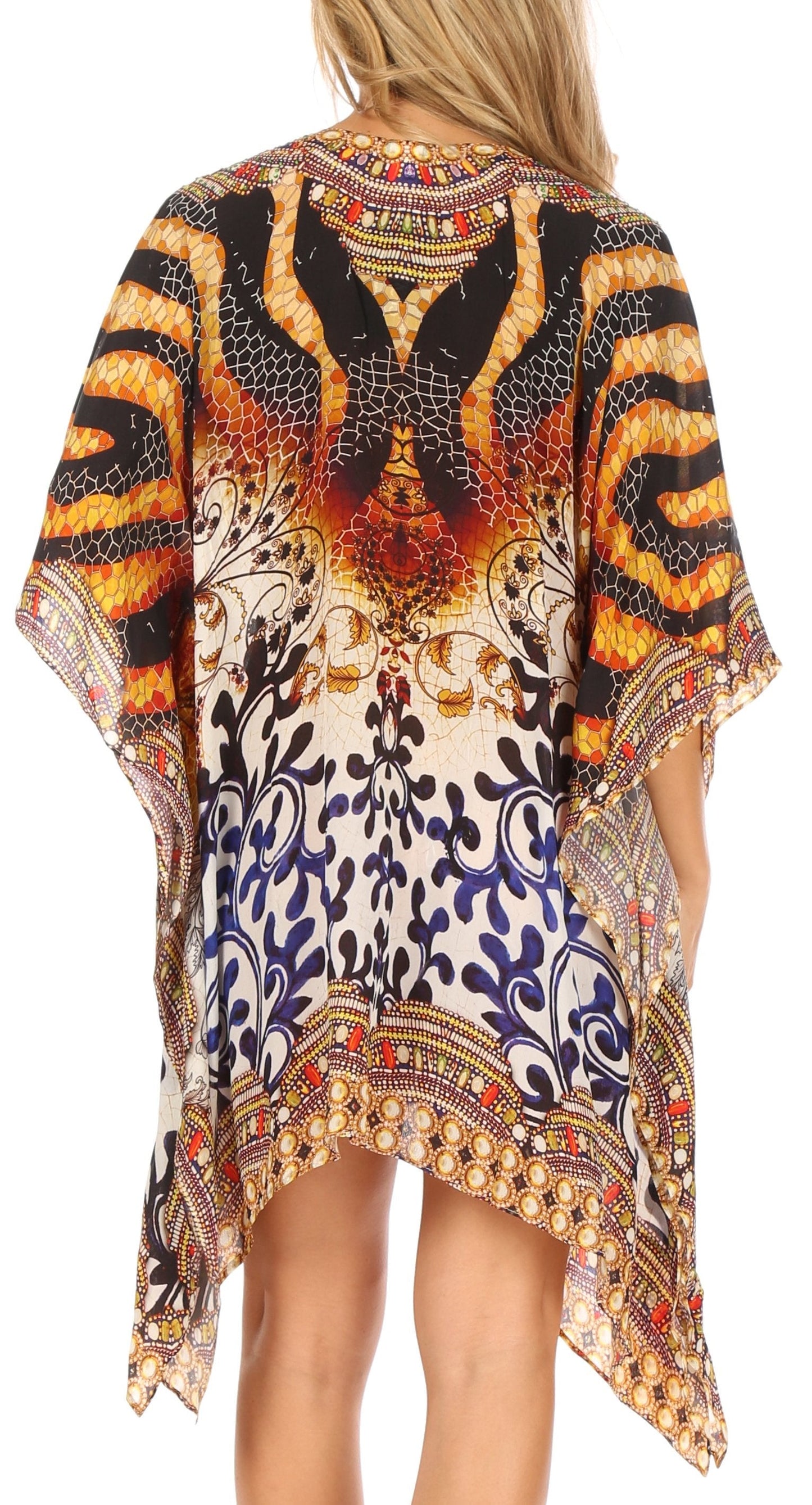 Stylish Rhinestone Lace-Up V-Neck Women's Caftan Poncho Cover-Up by Sakkas Aymee - Concordia Style Boutique