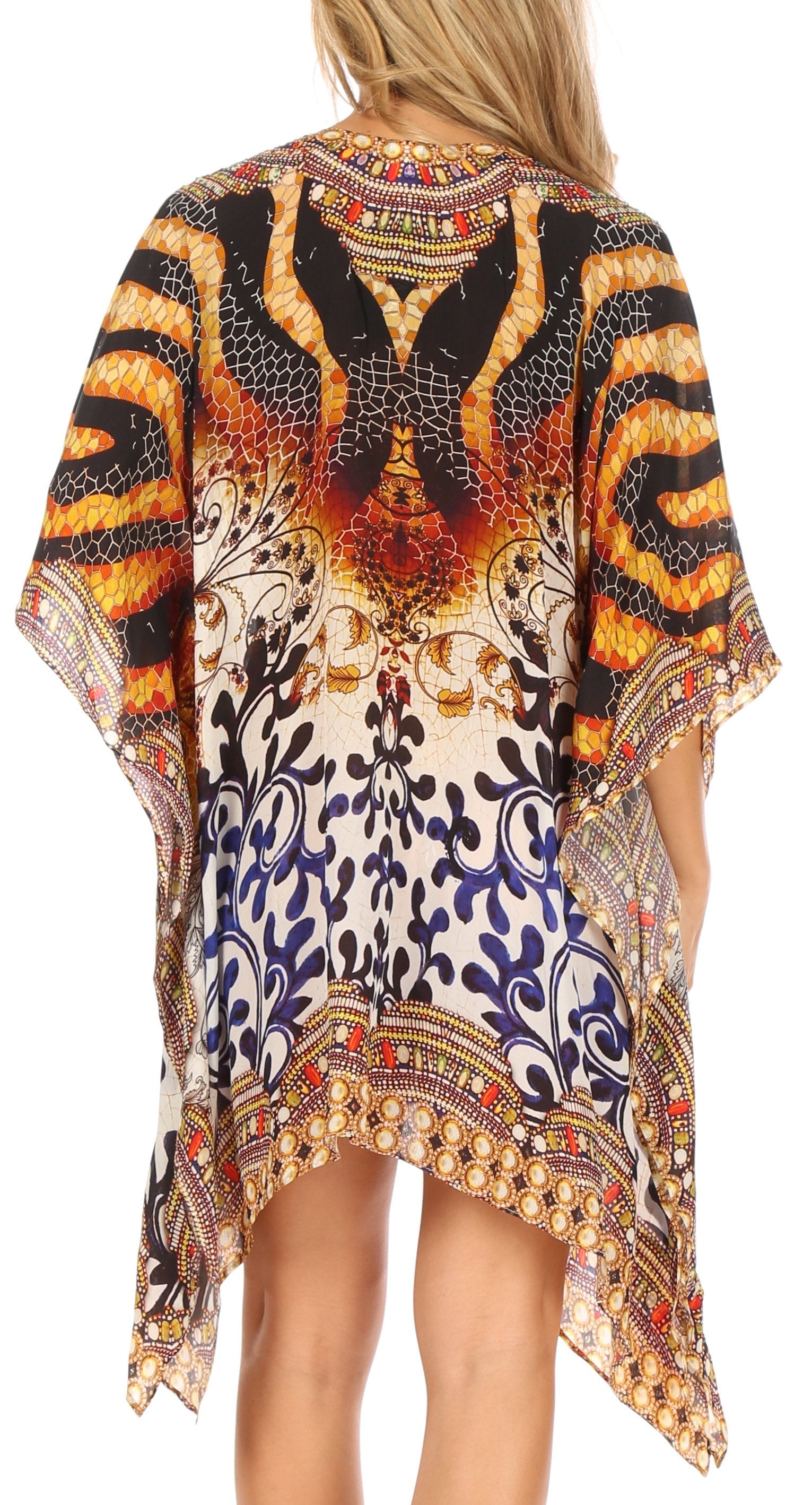 Stylish Rhinestone Lace-Up V-Neck Women's Caftan Poncho Cover-Up by Sakkas Aymee - Concordia Style Boutique