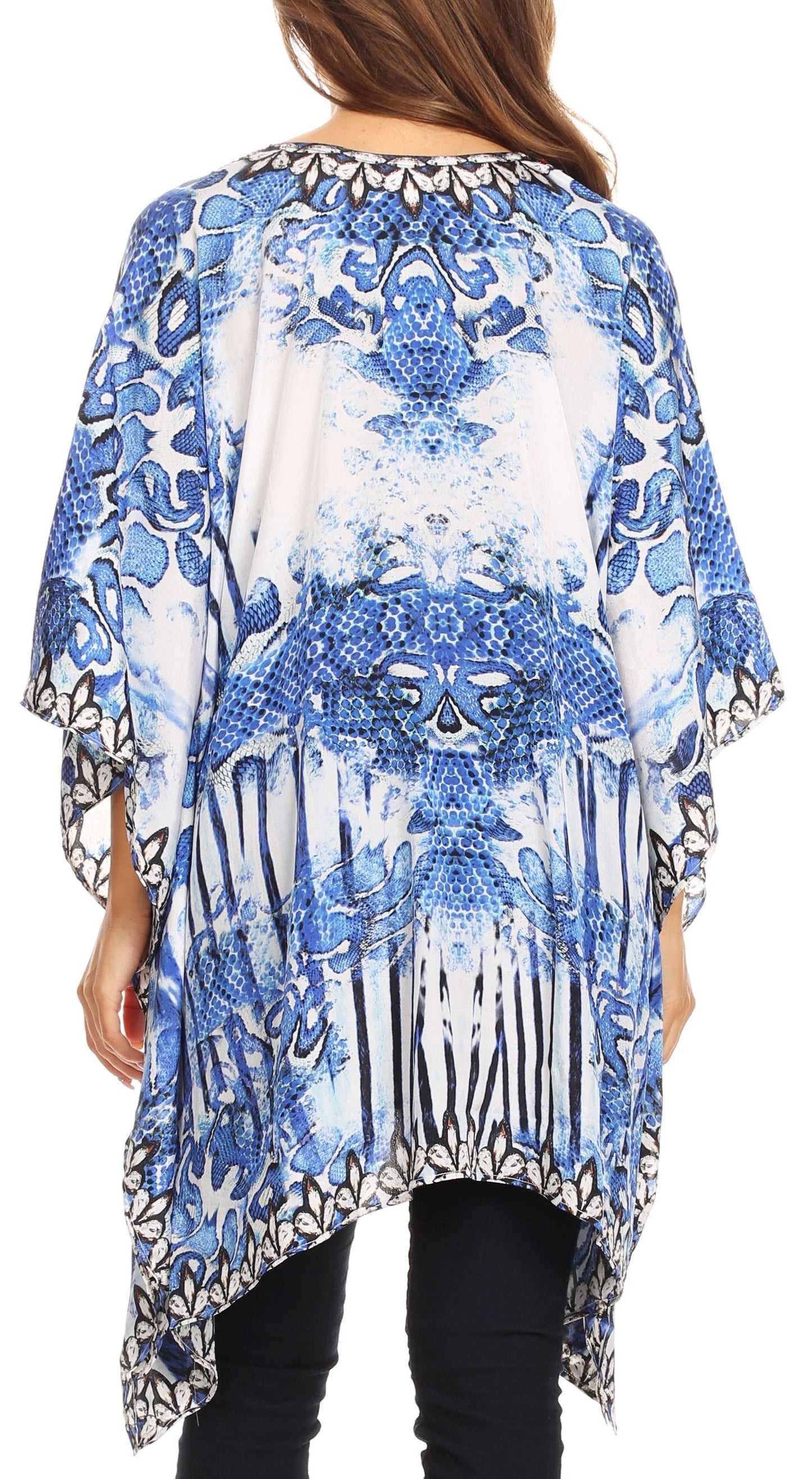 Stylish Rhinestone Lace-Up V-Neck Women's Caftan Poncho Cover-Up by Sakkas Aymee - Concordia Style Boutique