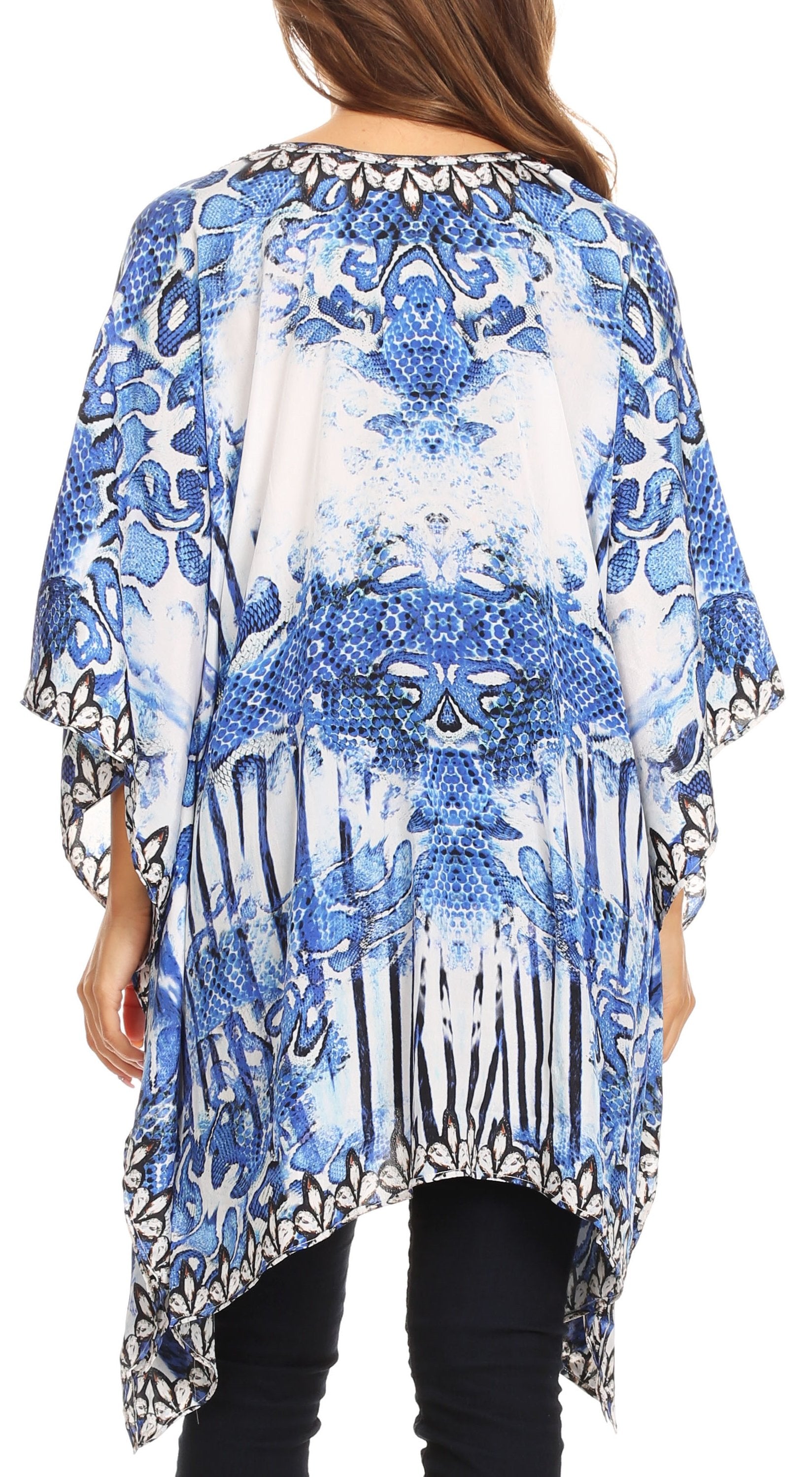 Stylish Rhinestone Lace-Up V-Neck Women's Caftan Poncho Cover-Up by Sakkas Aymee - Concordia Style Boutique