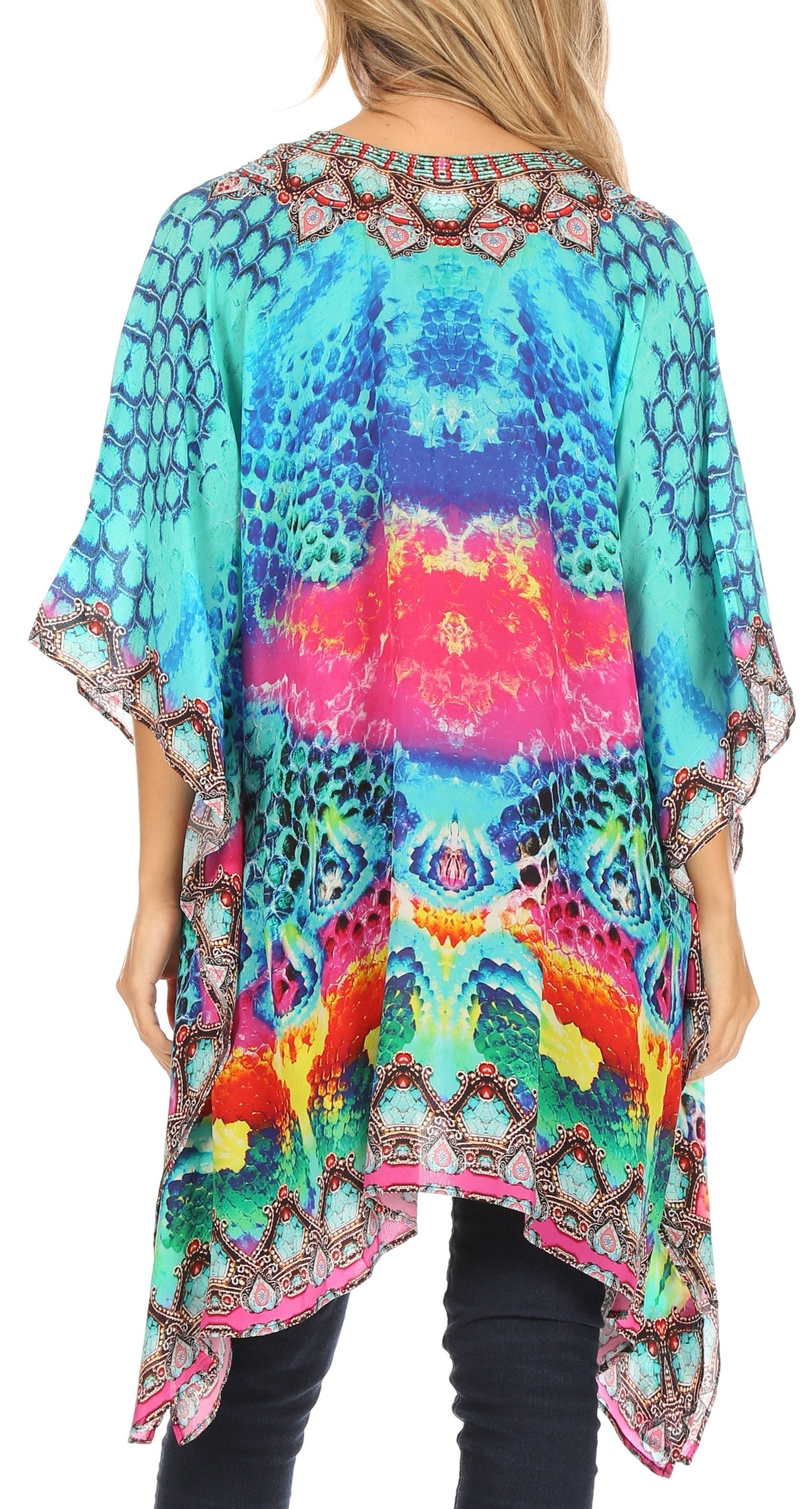 Stylish Rhinestone Lace-Up V-Neck Women's Caftan Poncho Cover-Up by Sakkas Aymee - Concordia Style Boutique