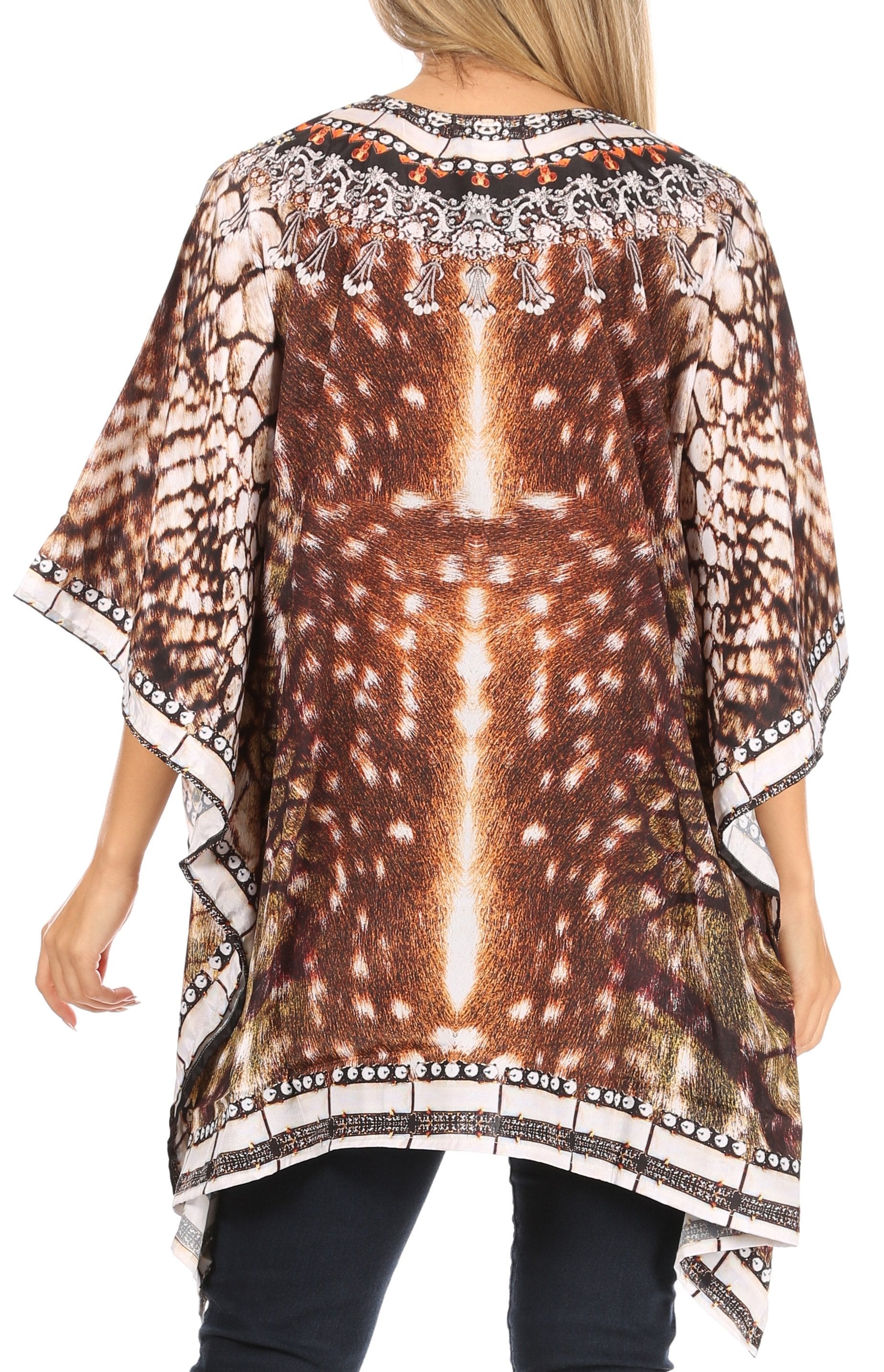 Stylish Rhinestone Lace-Up V-Neck Women's Caftan Poncho Cover-Up by Sakkas Aymee - Concordia Style Boutique