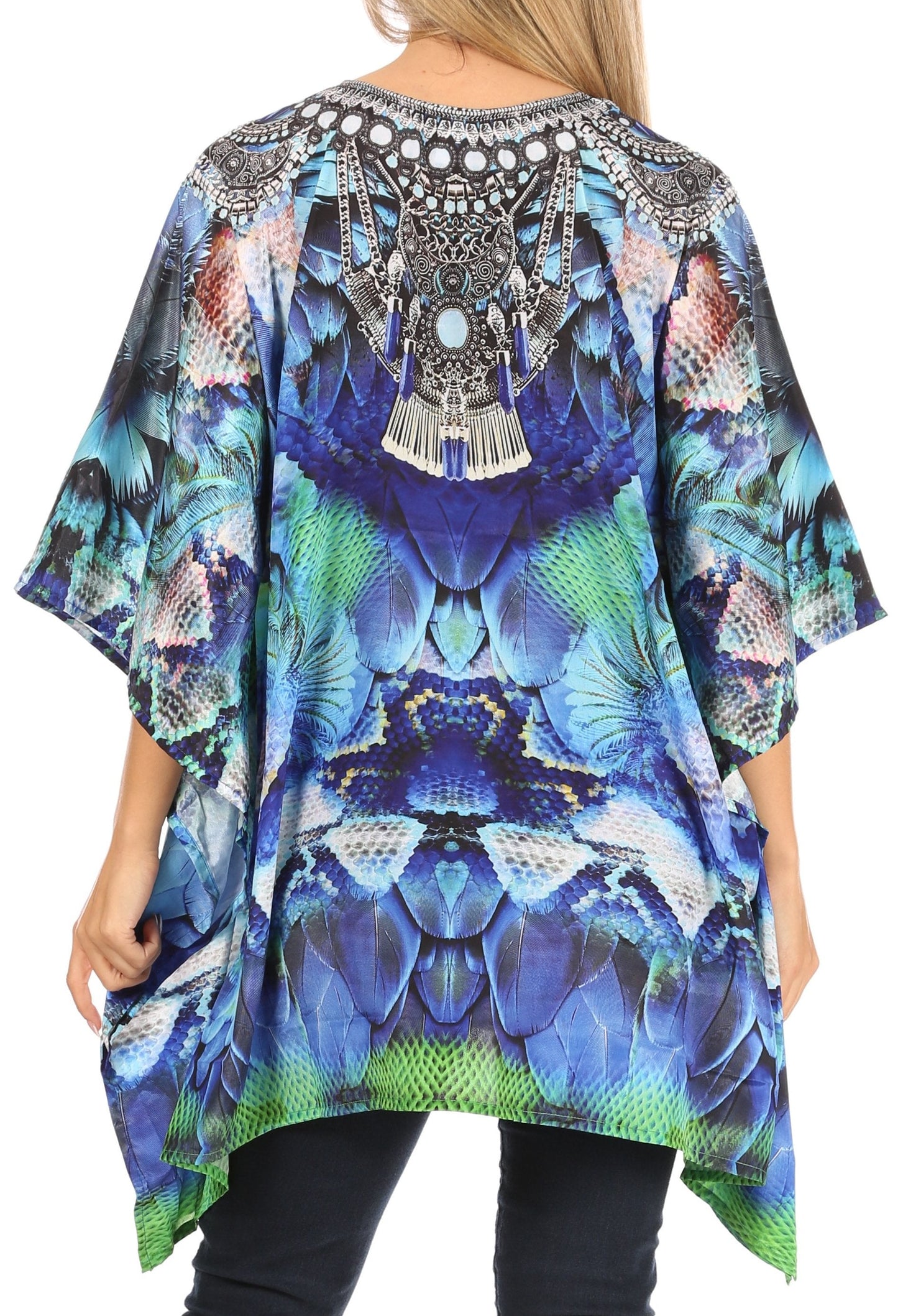 Stylish Rhinestone Lace-Up V-Neck Women's Caftan Poncho Cover-Up by Sakkas Aymee - Concordia Style Boutique