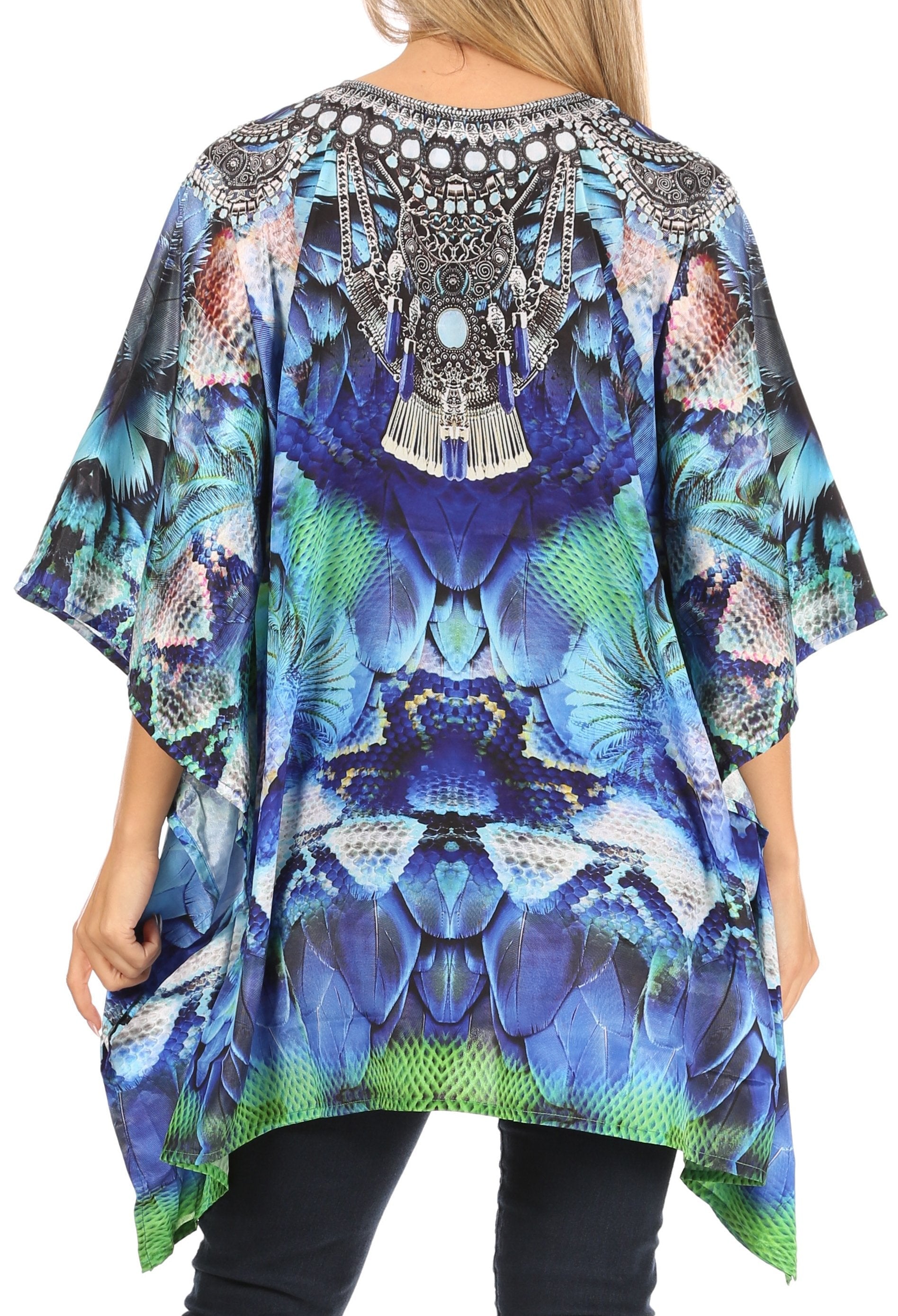 Stylish Rhinestone Lace-Up V-Neck Women's Caftan Poncho Cover-Up by Sakkas Aymee - Concordia Style Boutique