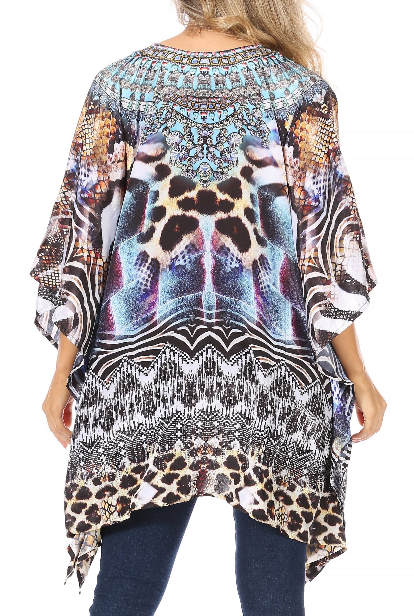 Stylish Rhinestone Lace-Up V-Neck Women's Caftan Poncho Cover-Up by Sakkas Aymee - Concordia Style Boutique