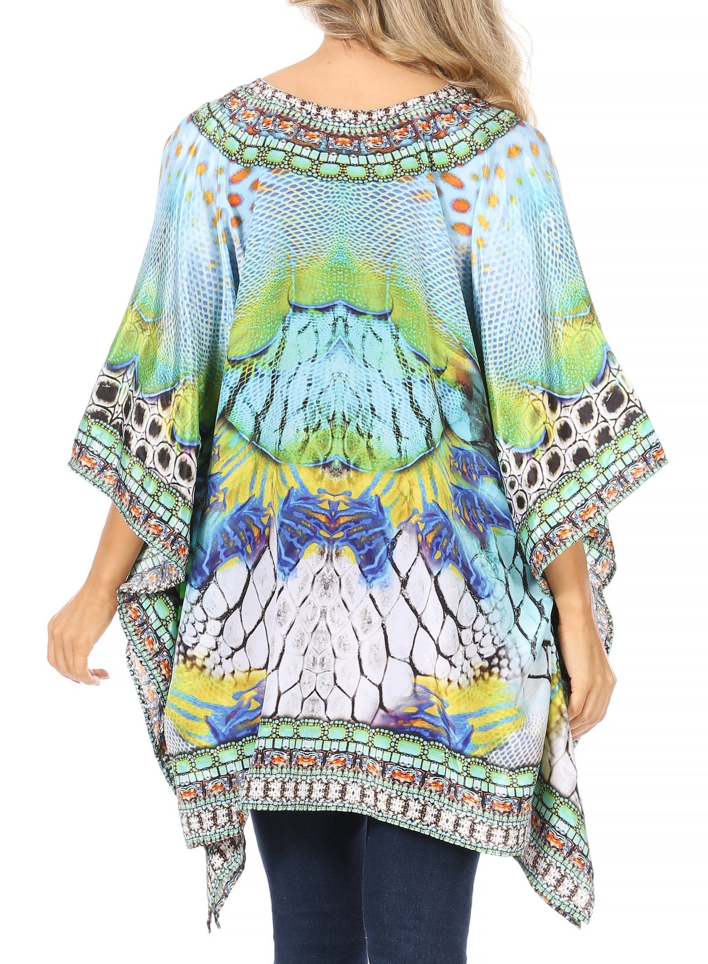 Stylish Rhinestone Lace-Up V-Neck Women's Caftan Poncho Cover-Up by Sakkas Aymee - Concordia Style Boutique