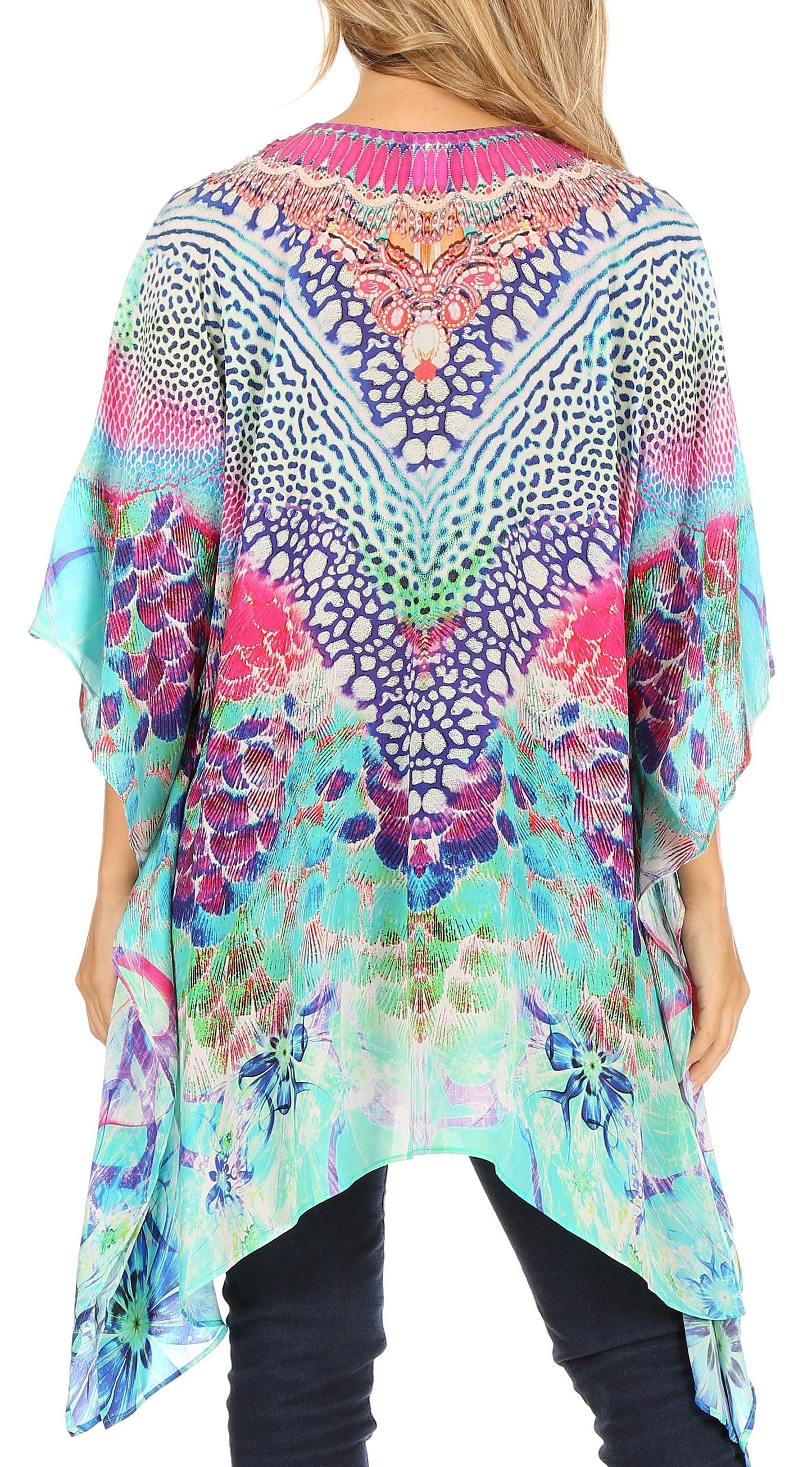 Stylish Rhinestone Lace-Up V-Neck Women's Caftan Poncho Cover-Up by Sakkas Aymee - Concordia Style Boutique