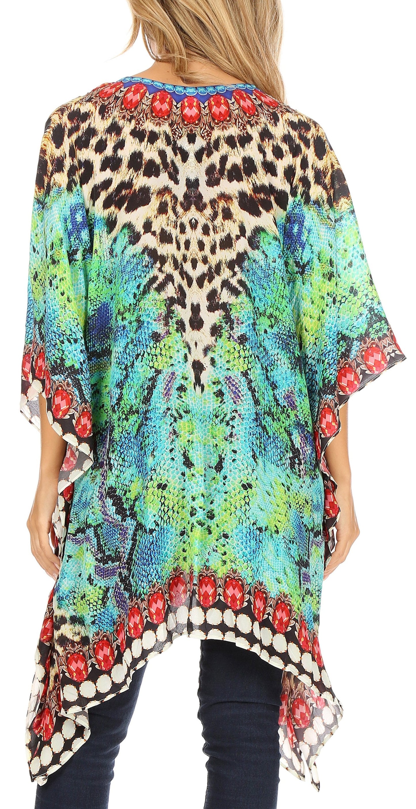 Stylish Rhinestone Lace-Up V-Neck Women's Caftan Poncho Cover-Up by Sakkas Aymee - Concordia Style Boutique