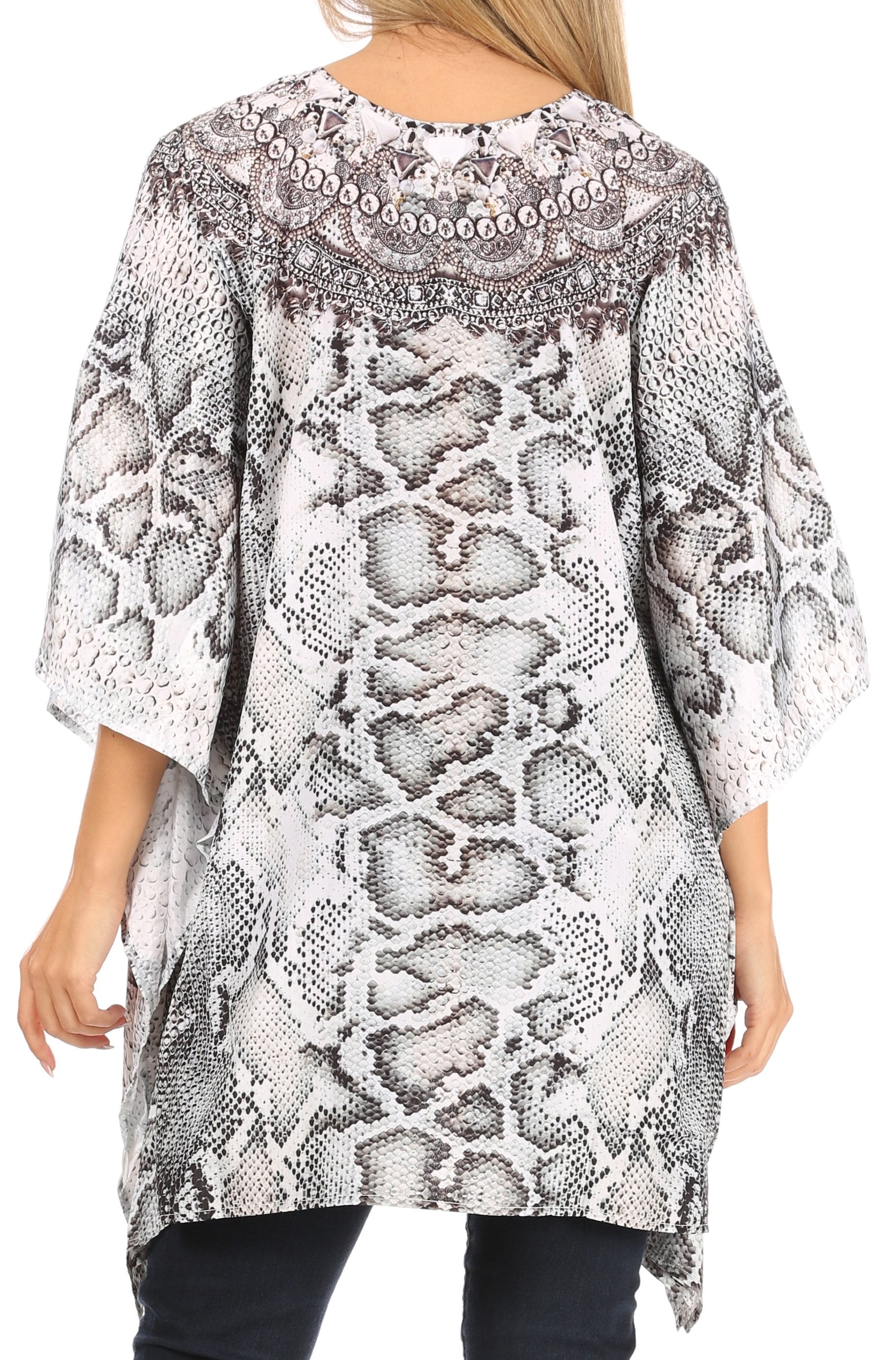 Stylish Rhinestone Lace-Up V-Neck Women's Caftan Poncho Cover-Up by Sakkas Aymee - Concordia Style Boutique