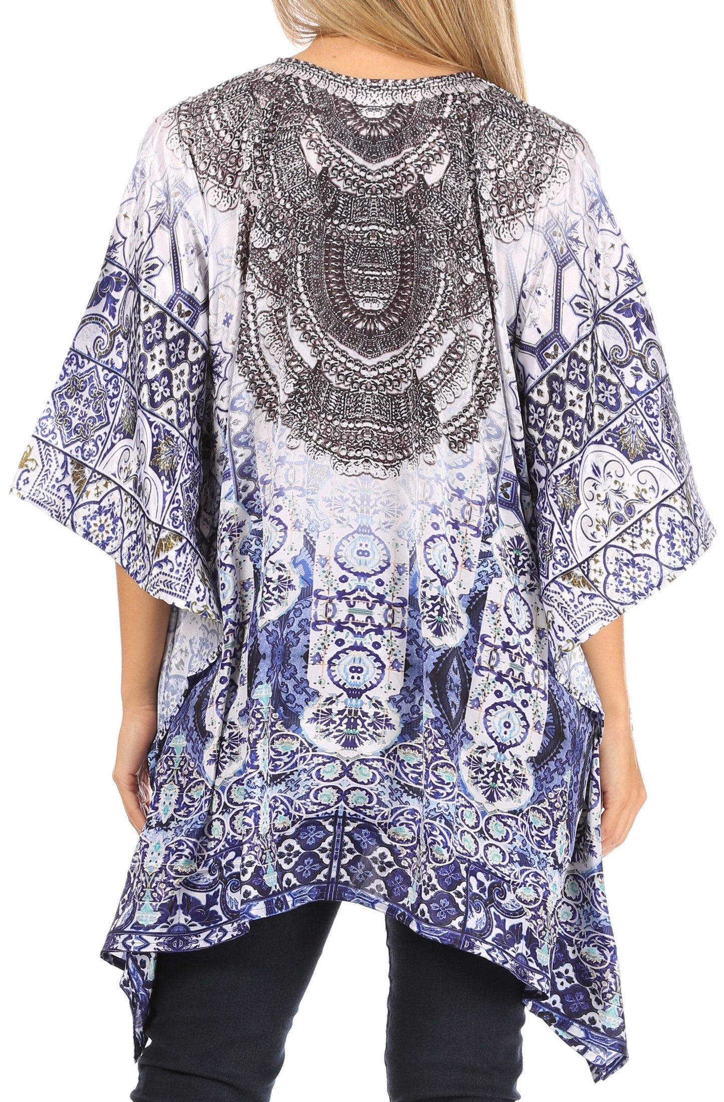 Stylish Rhinestone Lace-Up V-Neck Women's Caftan Poncho Cover-Up by Sakkas Aymee - Concordia Style Boutique