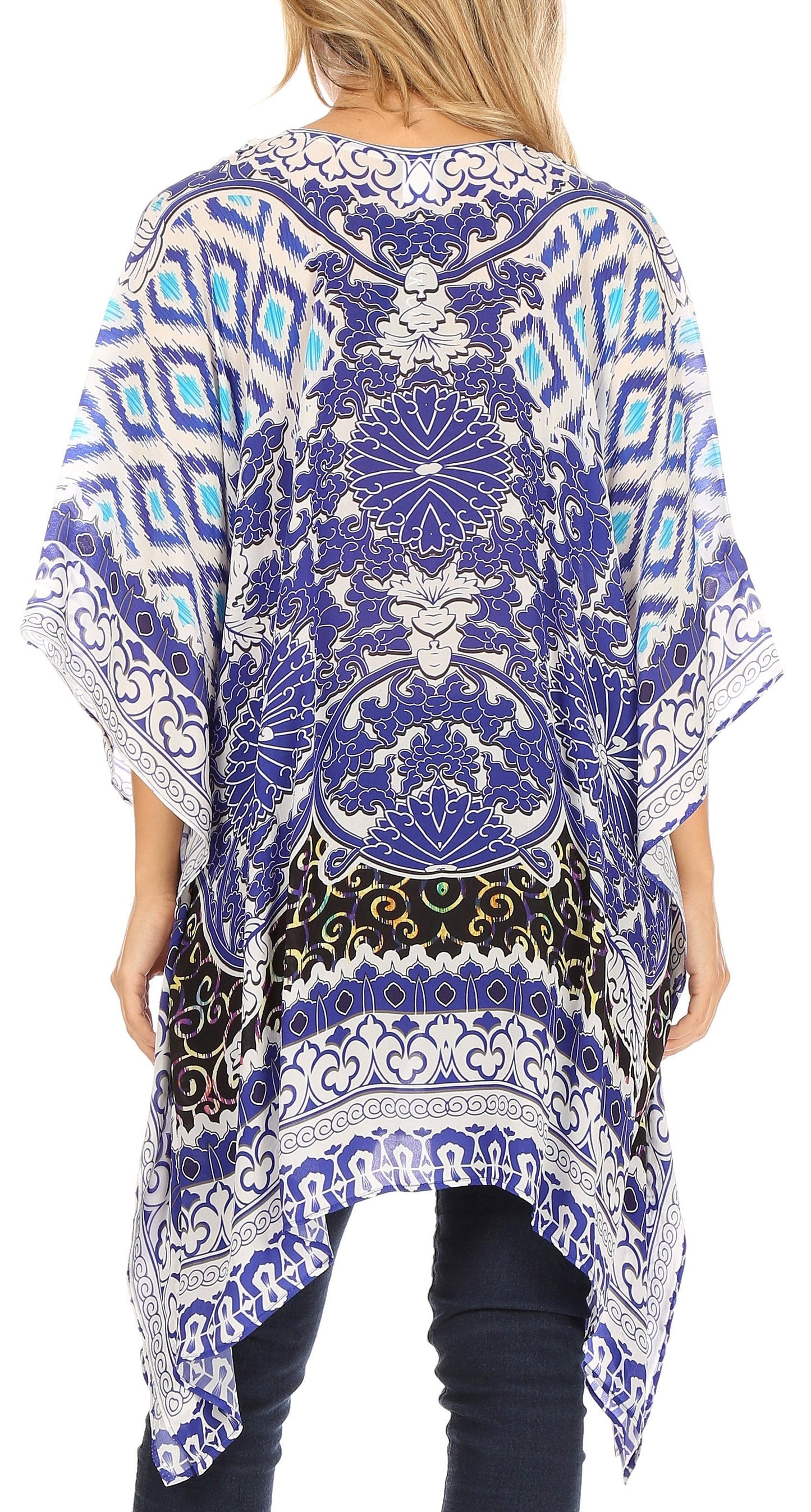 Stylish Rhinestone Lace-Up V-Neck Women's Caftan Poncho Cover-Up by Sakkas Aymee - Concordia Style Boutique
