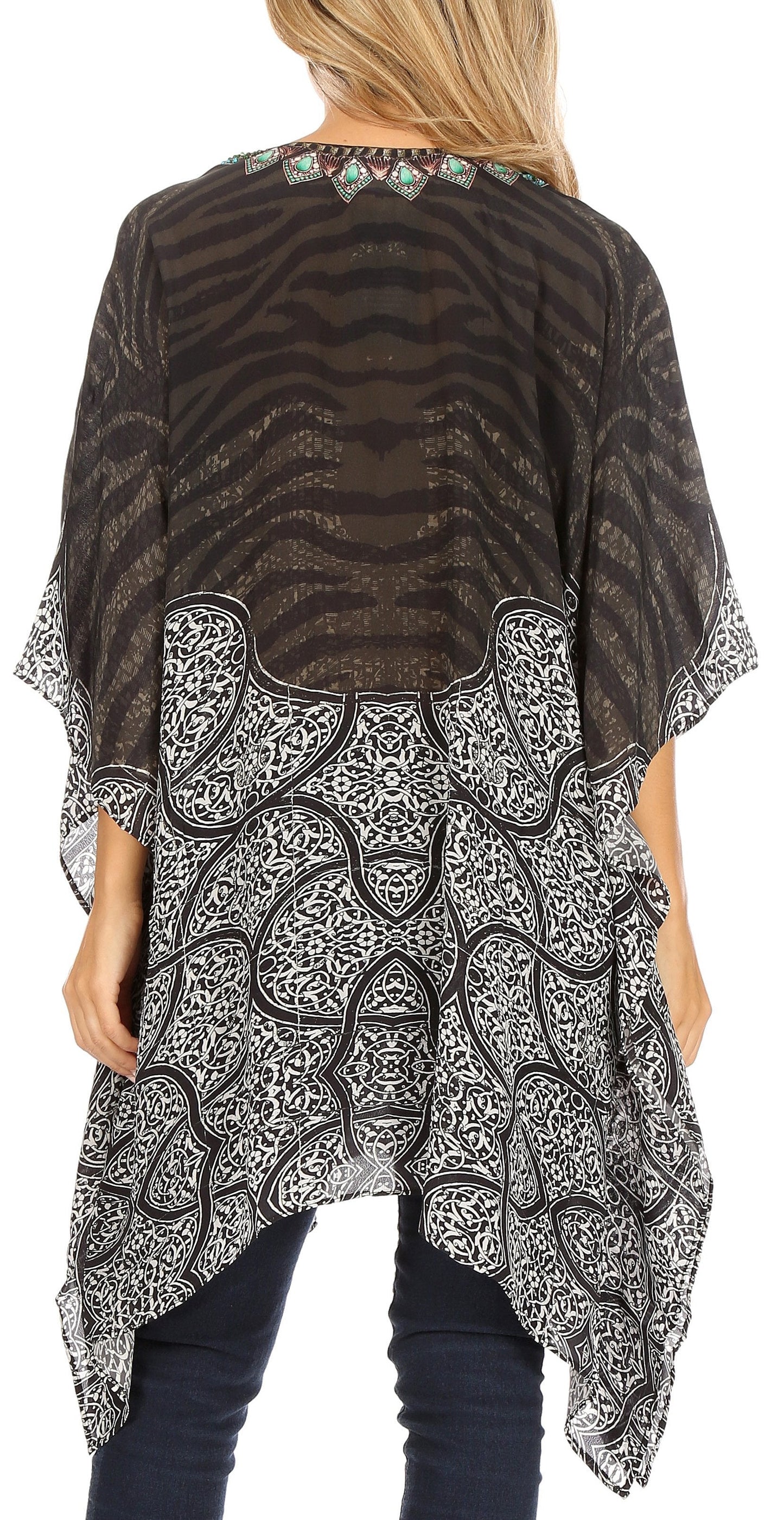 Stylish Rhinestone Lace-Up V-Neck Women's Caftan Poncho Cover-Up by Sakkas Aymee - Concordia Style Boutique