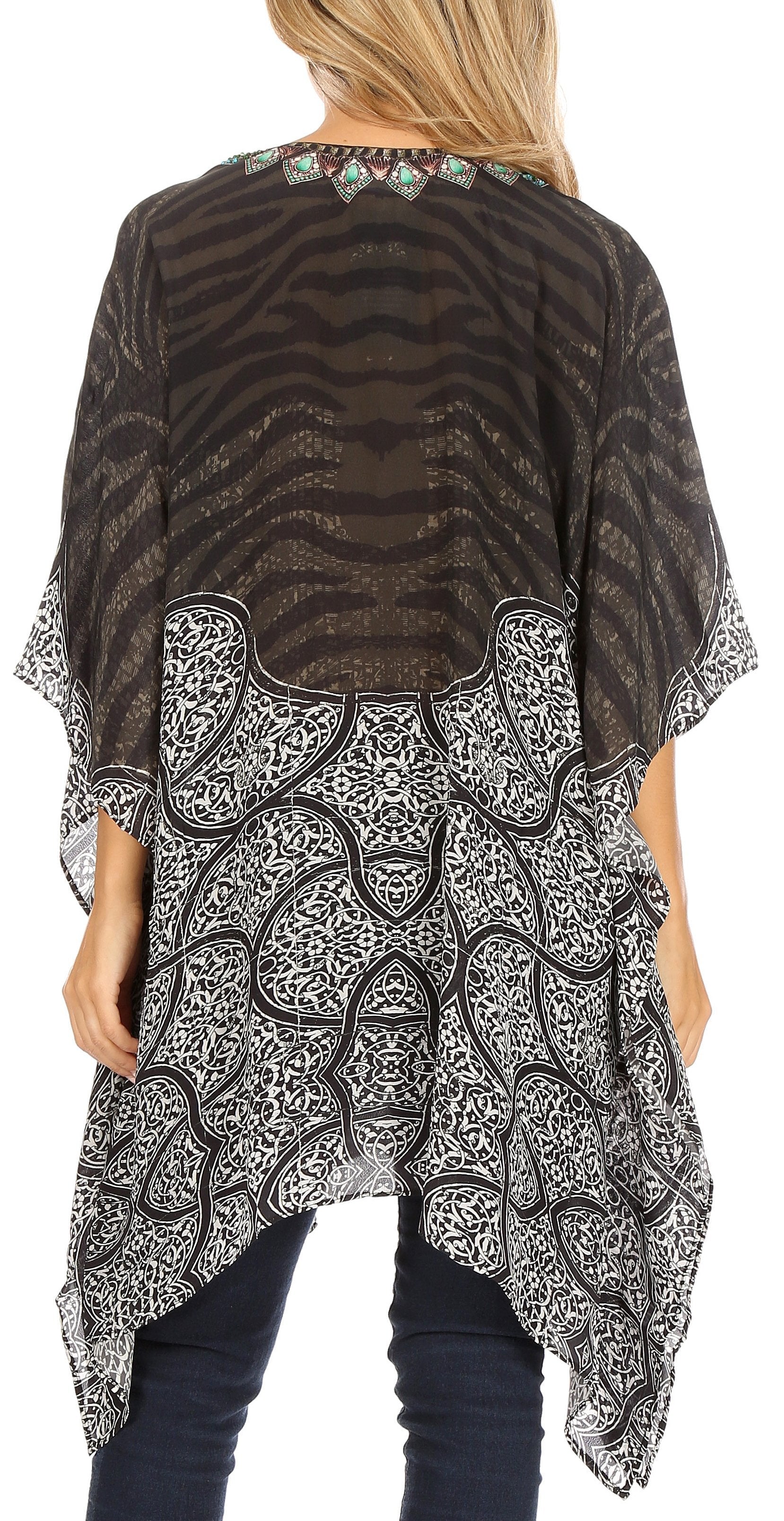 Stylish Rhinestone Lace-Up V-Neck Women's Caftan Poncho Cover-Up by Sakkas Aymee - Concordia Style Boutique