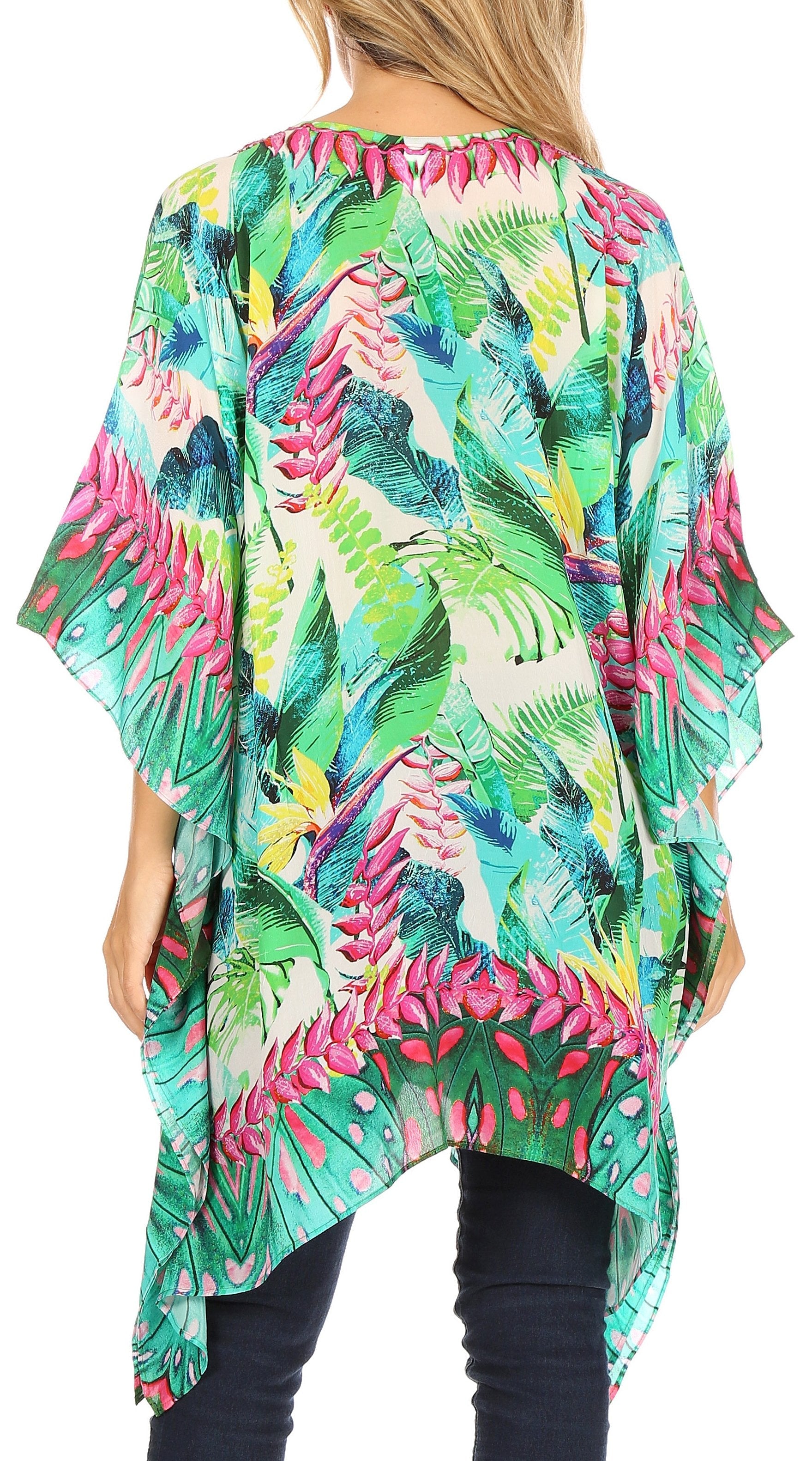 Stylish Rhinestone Lace-Up V-Neck Women's Caftan Poncho Cover-Up by Sakkas Aymee - Concordia Style Boutique