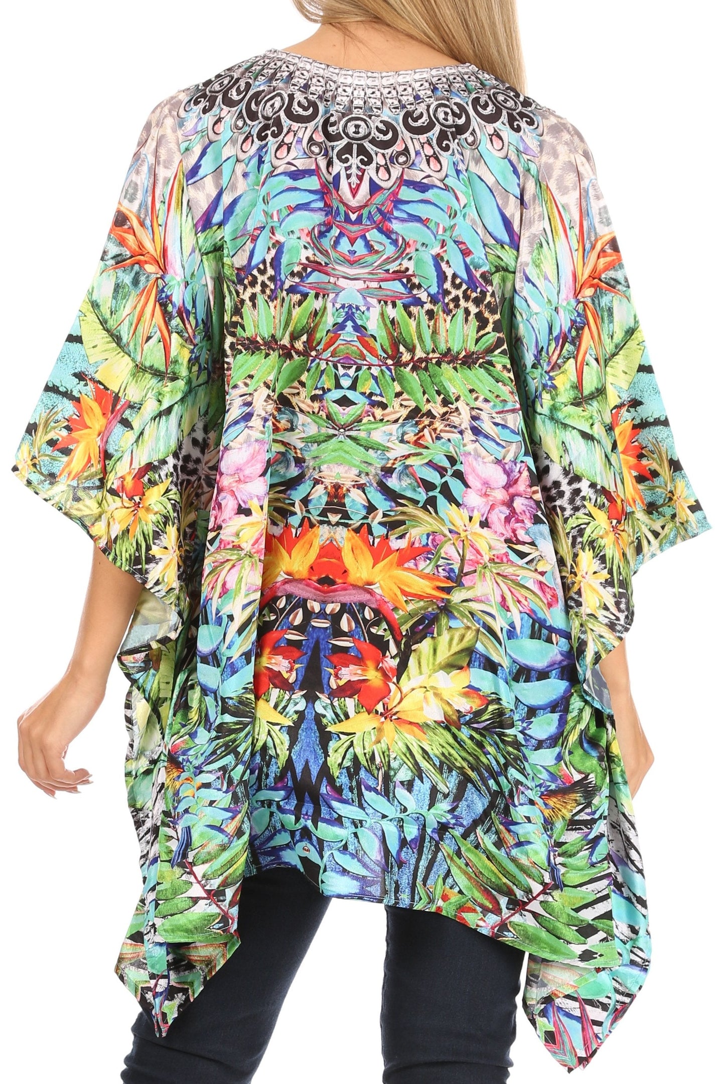 Stylish Rhinestone Lace-Up V-Neck Women's Caftan Poncho Cover-Up by Sakkas Aymee - Concordia Style Boutique