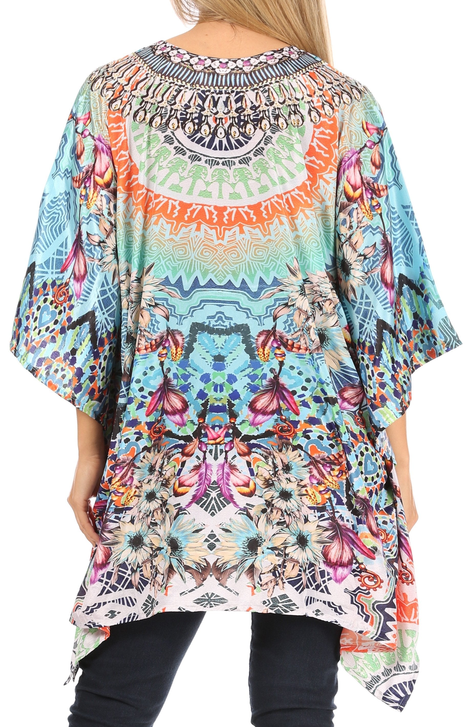 Stylish Rhinestone Lace-Up V-Neck Women's Caftan Poncho Cover-Up by Sakkas Aymee - Concordia Style Boutique