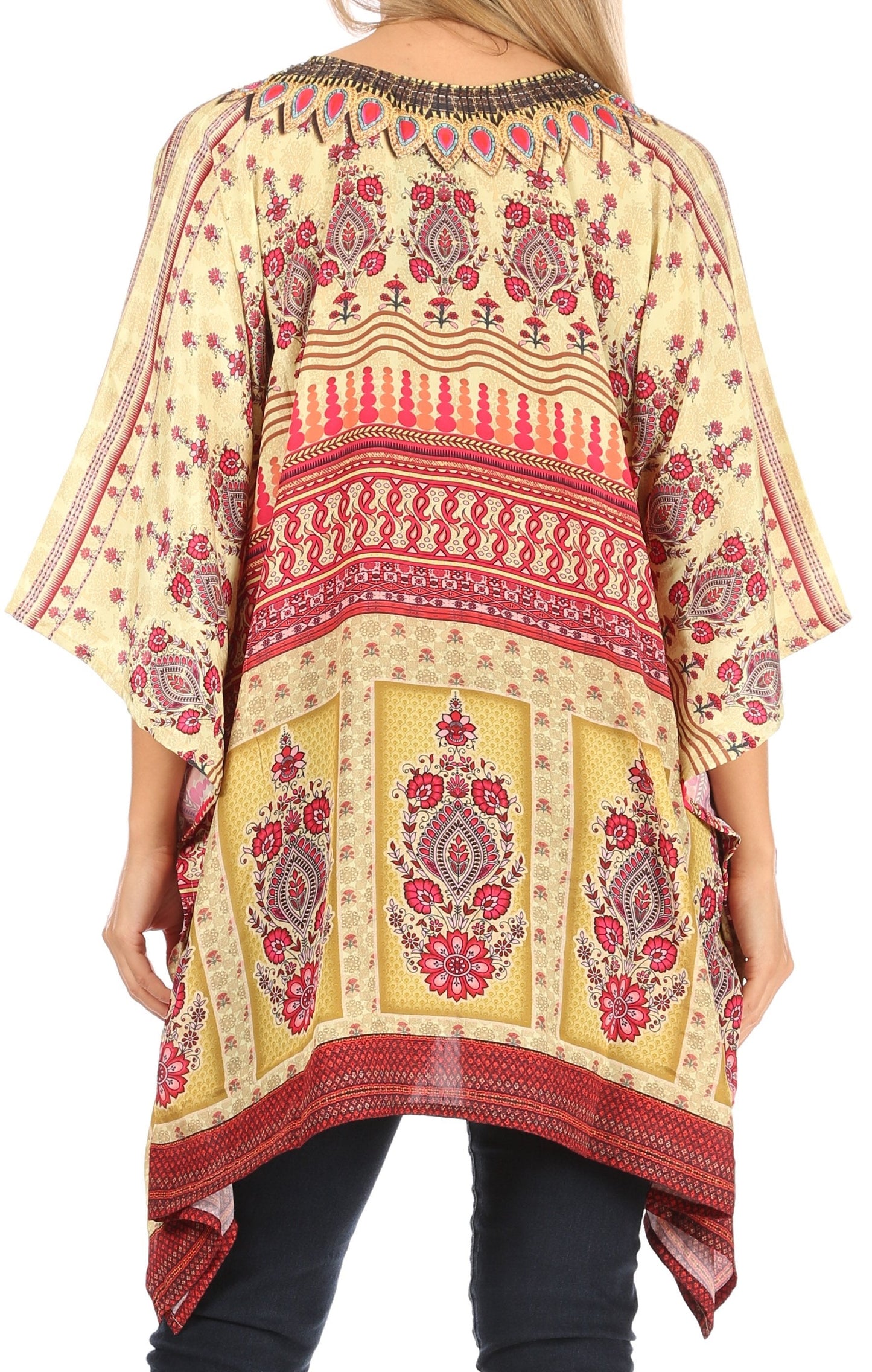 Stylish Rhinestone Lace-Up V-Neck Women's Caftan Poncho Cover-Up by Sakkas Aymee - Concordia Style Boutique