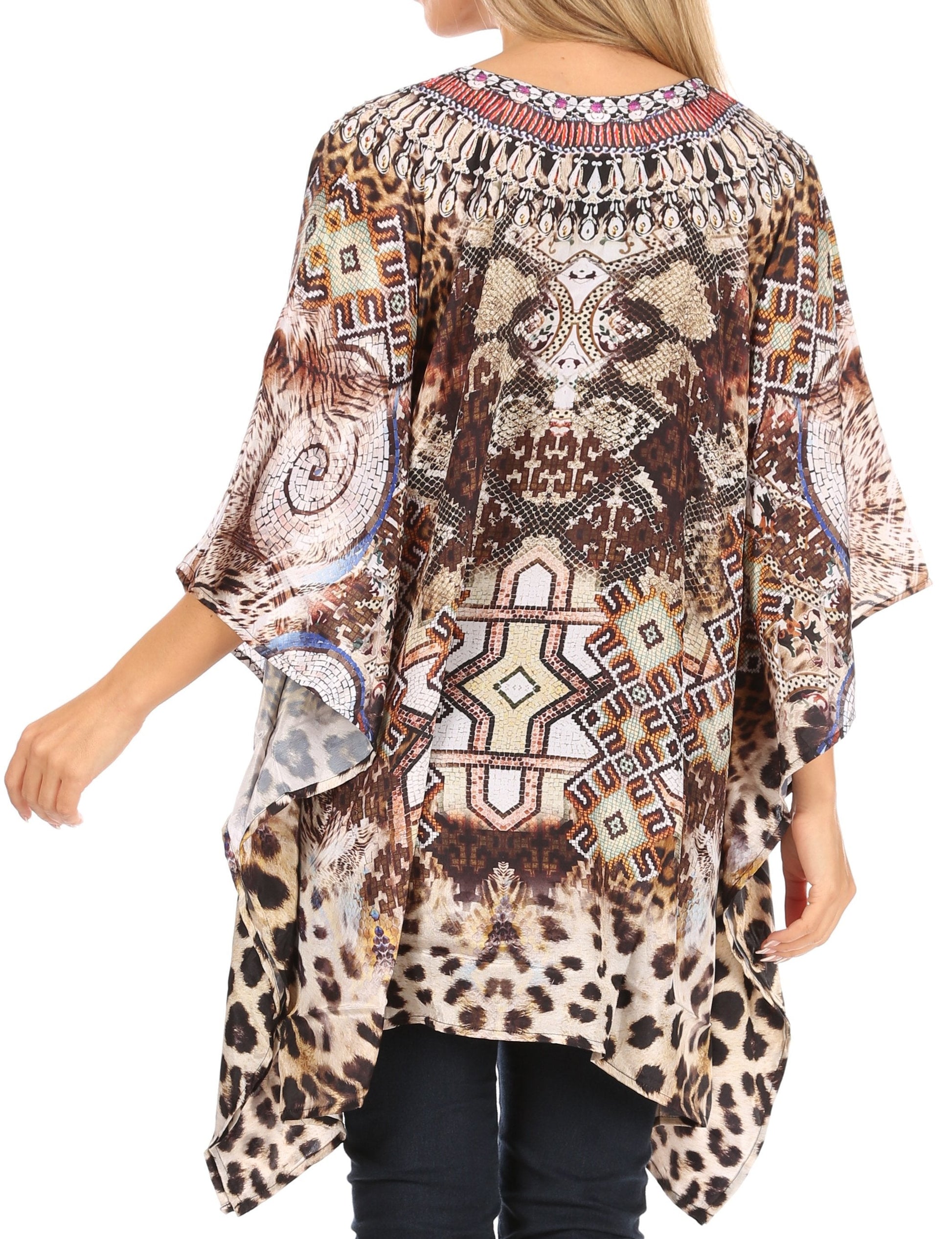 Stylish Rhinestone Lace-Up V-Neck Women's Caftan Poncho Cover-Up by Sakkas Aymee - Concordia Style Boutique