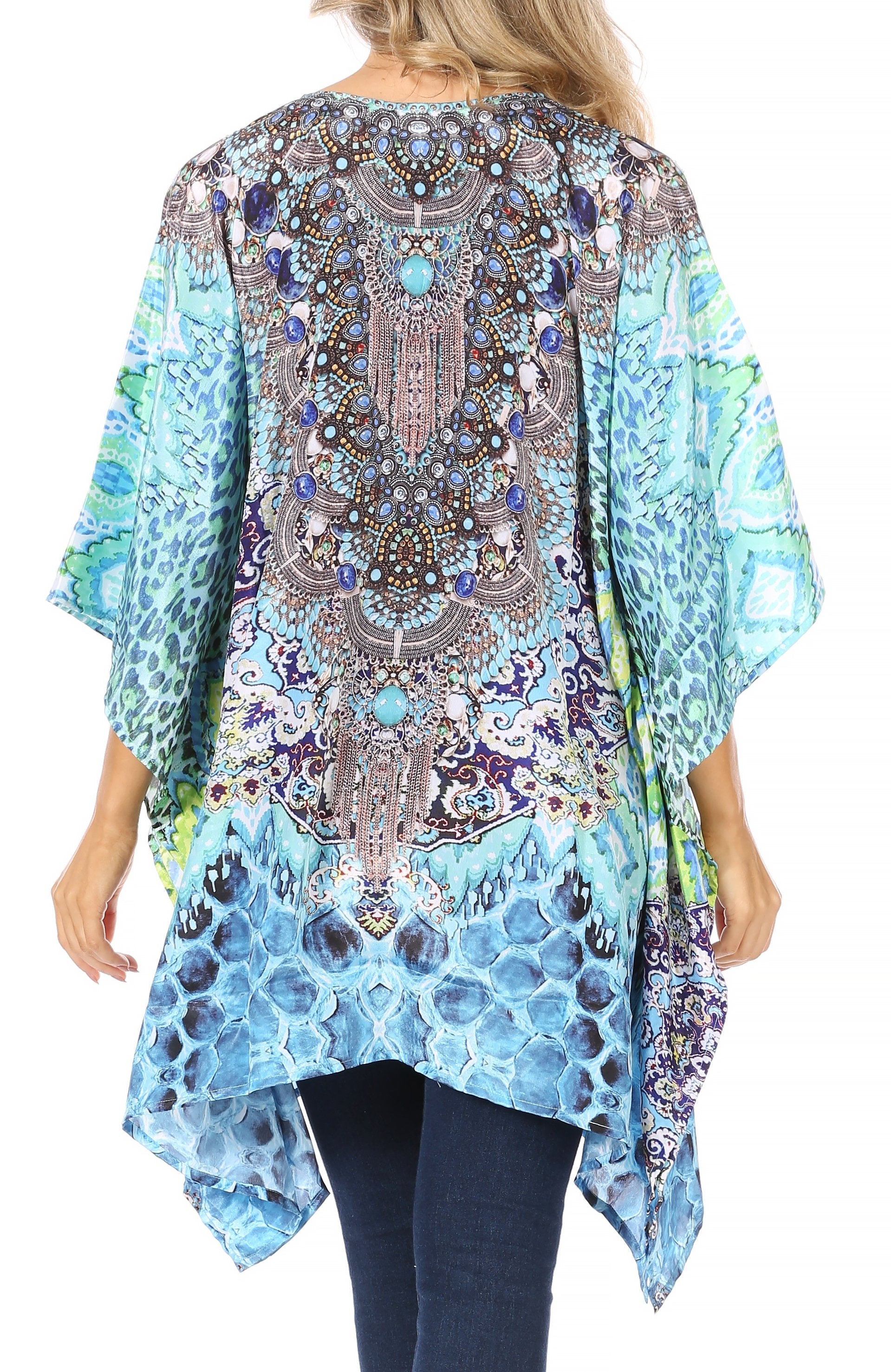 Stylish Rhinestone Lace-Up V-Neck Women's Caftan Poncho Cover-Up by Sakkas Aymee - Concordia Style Boutique