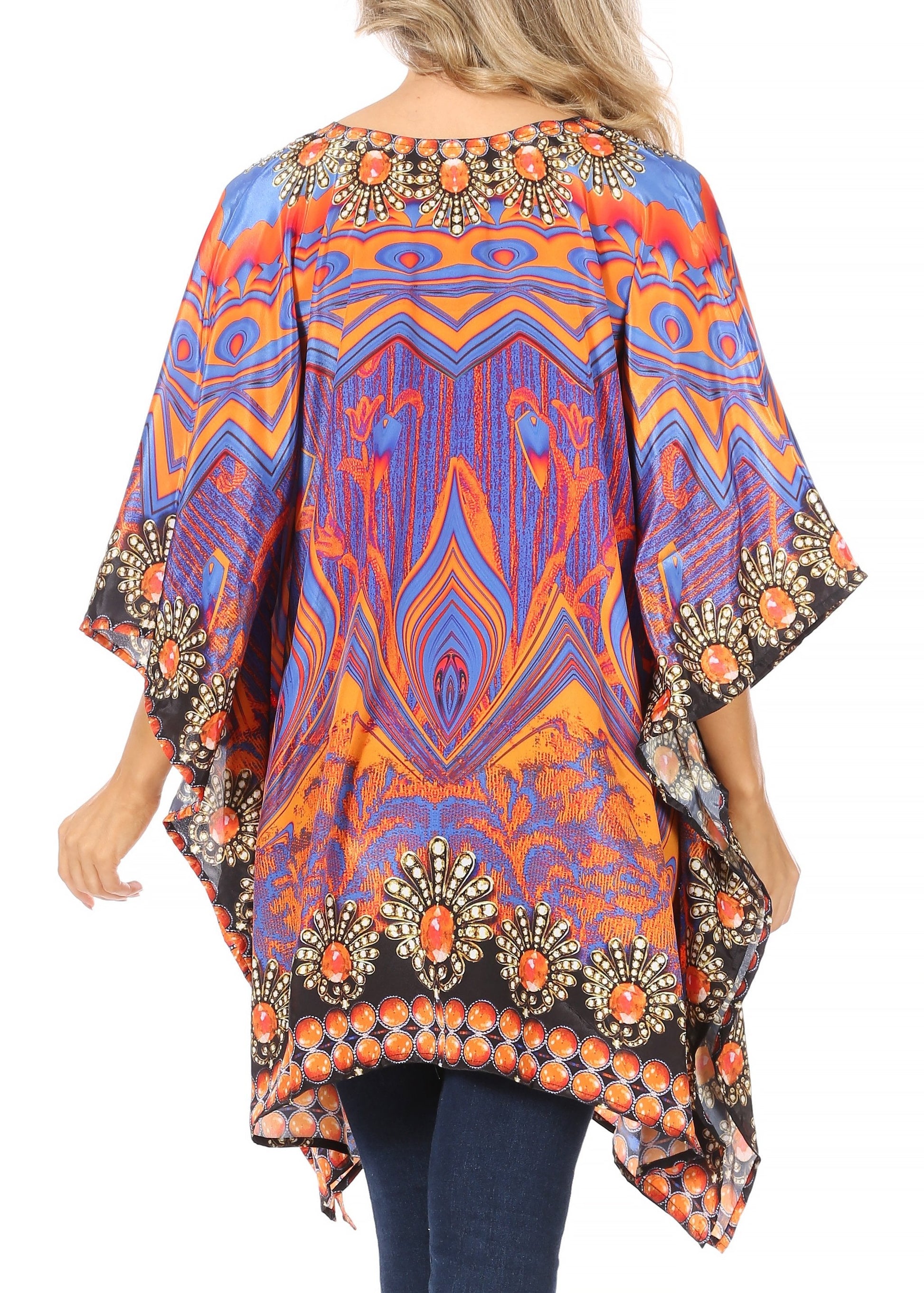 Stylish Rhinestone Lace-Up V-Neck Women's Caftan Poncho Cover-Up by Sakkas Aymee - Concordia Style Boutique