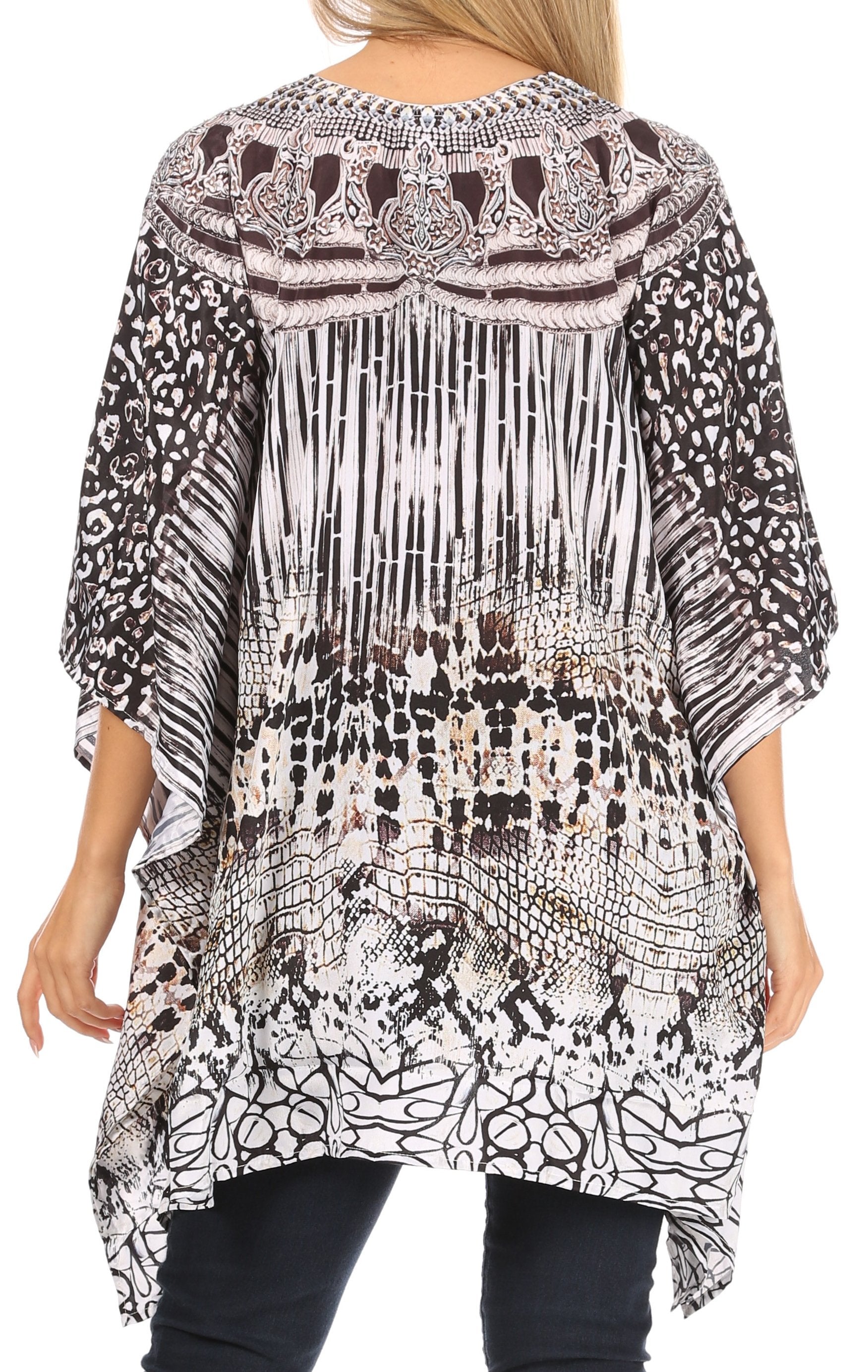 Stylish Rhinestone Lace-Up V-Neck Women's Caftan Poncho Cover-Up by Sakkas Aymee - Concordia Style Boutique