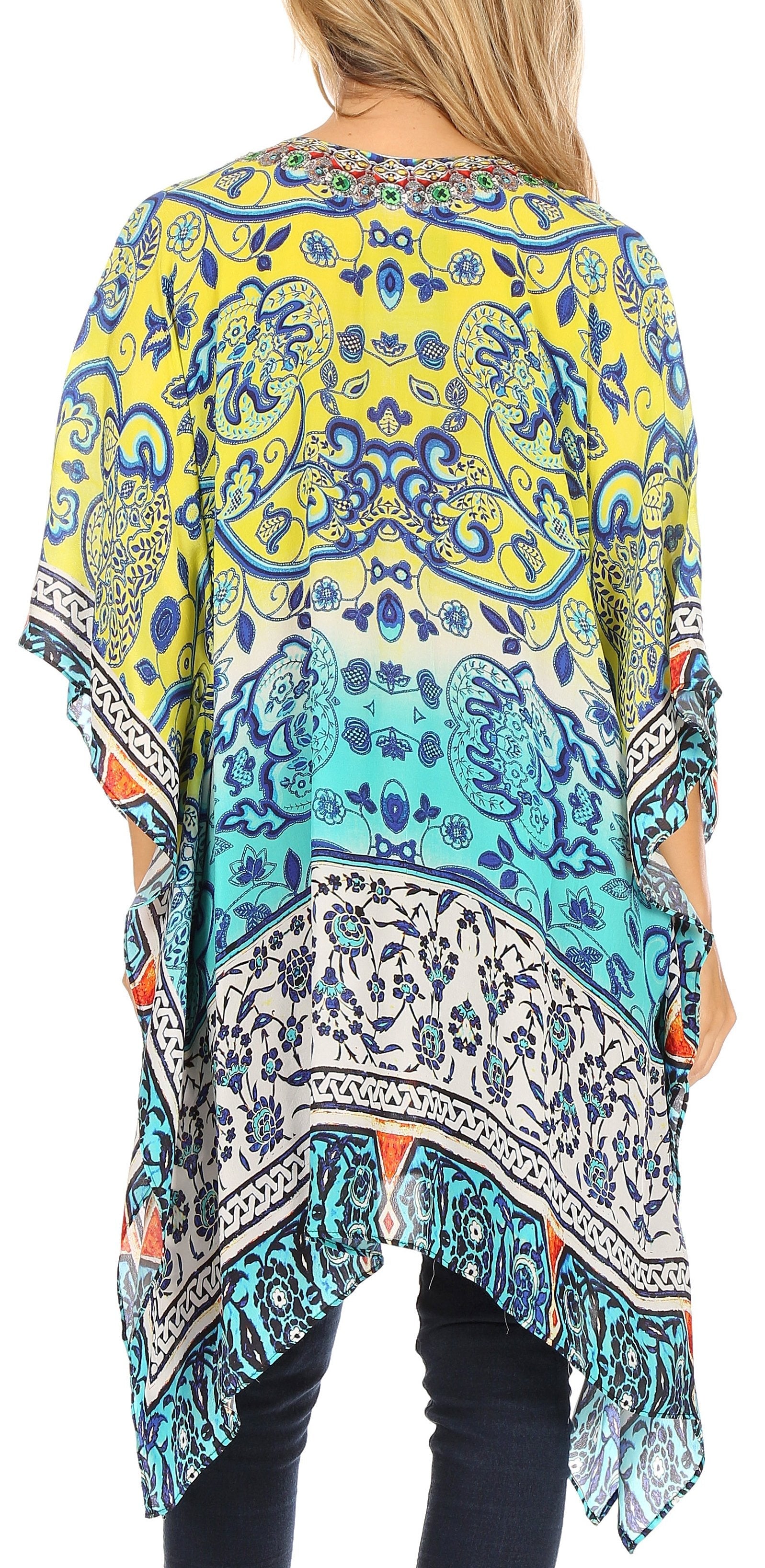 Stylish Rhinestone Lace-Up V-Neck Women's Caftan Poncho Cover-Up by Sakkas Aymee - Concordia Style Boutique