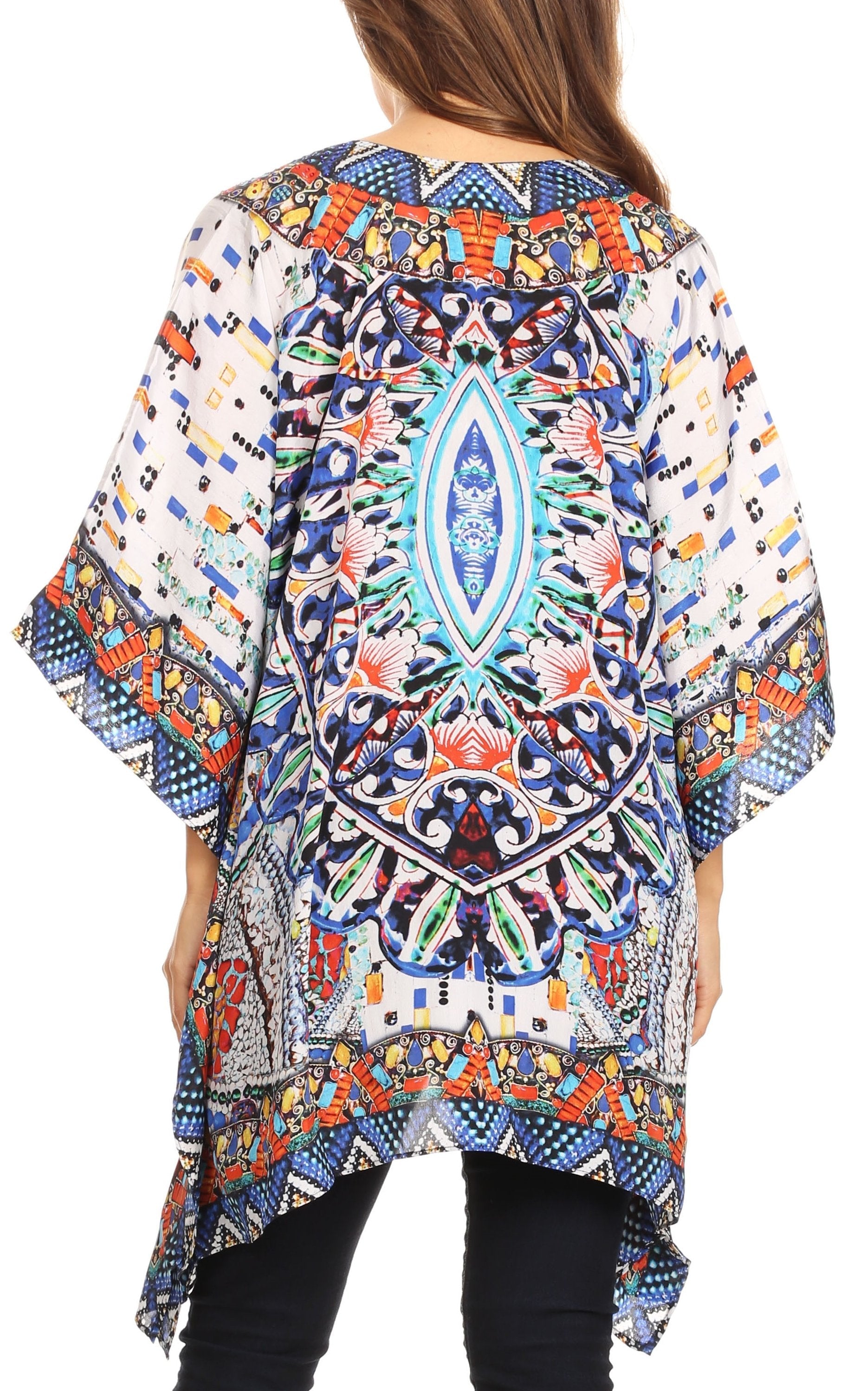 Stylish Rhinestone Lace-Up V-Neck Women's Caftan Poncho Cover-Up by Sakkas Aymee - Concordia Style Boutique