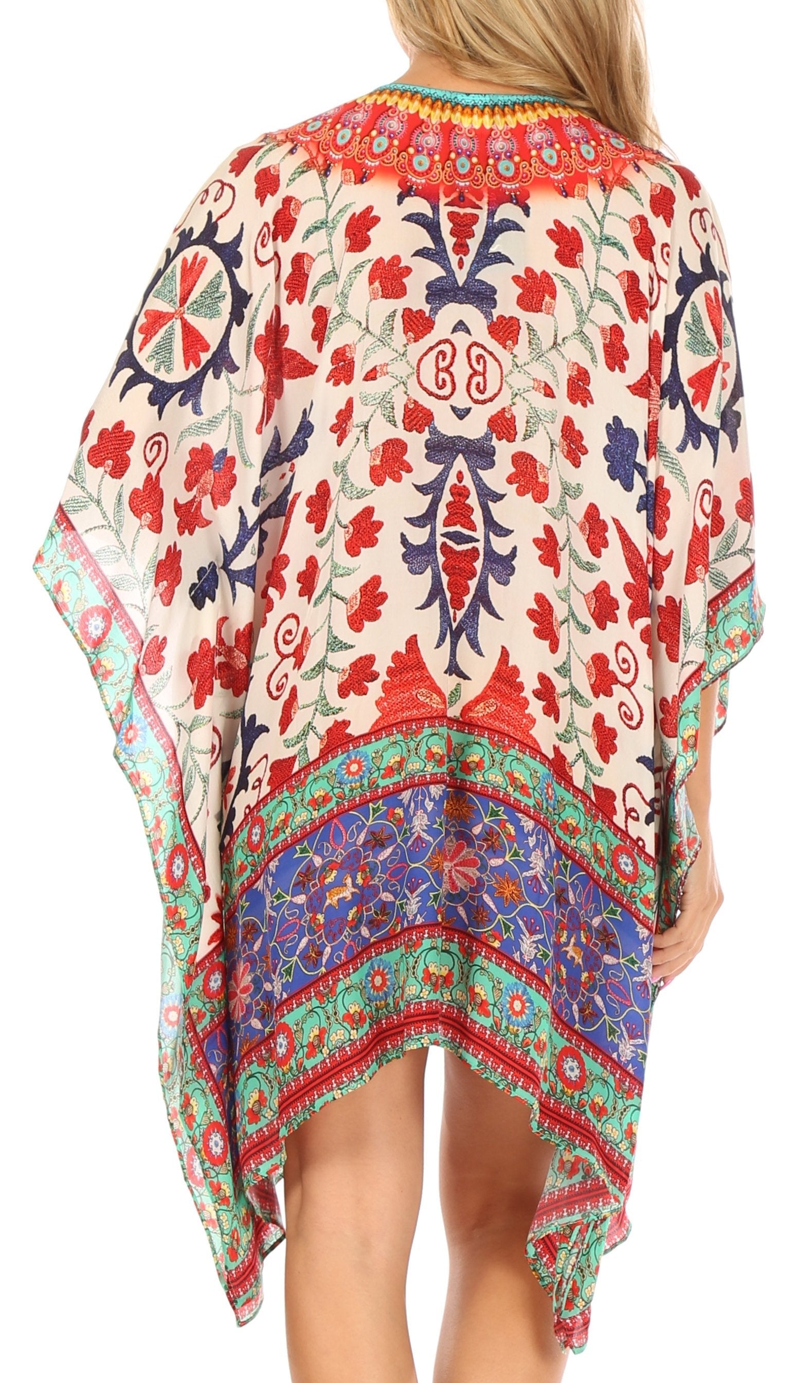 Stylish Rhinestone Lace-Up V-Neck Women's Caftan Poncho Cover-Up by Sakkas Aymee - Concordia Style Boutique