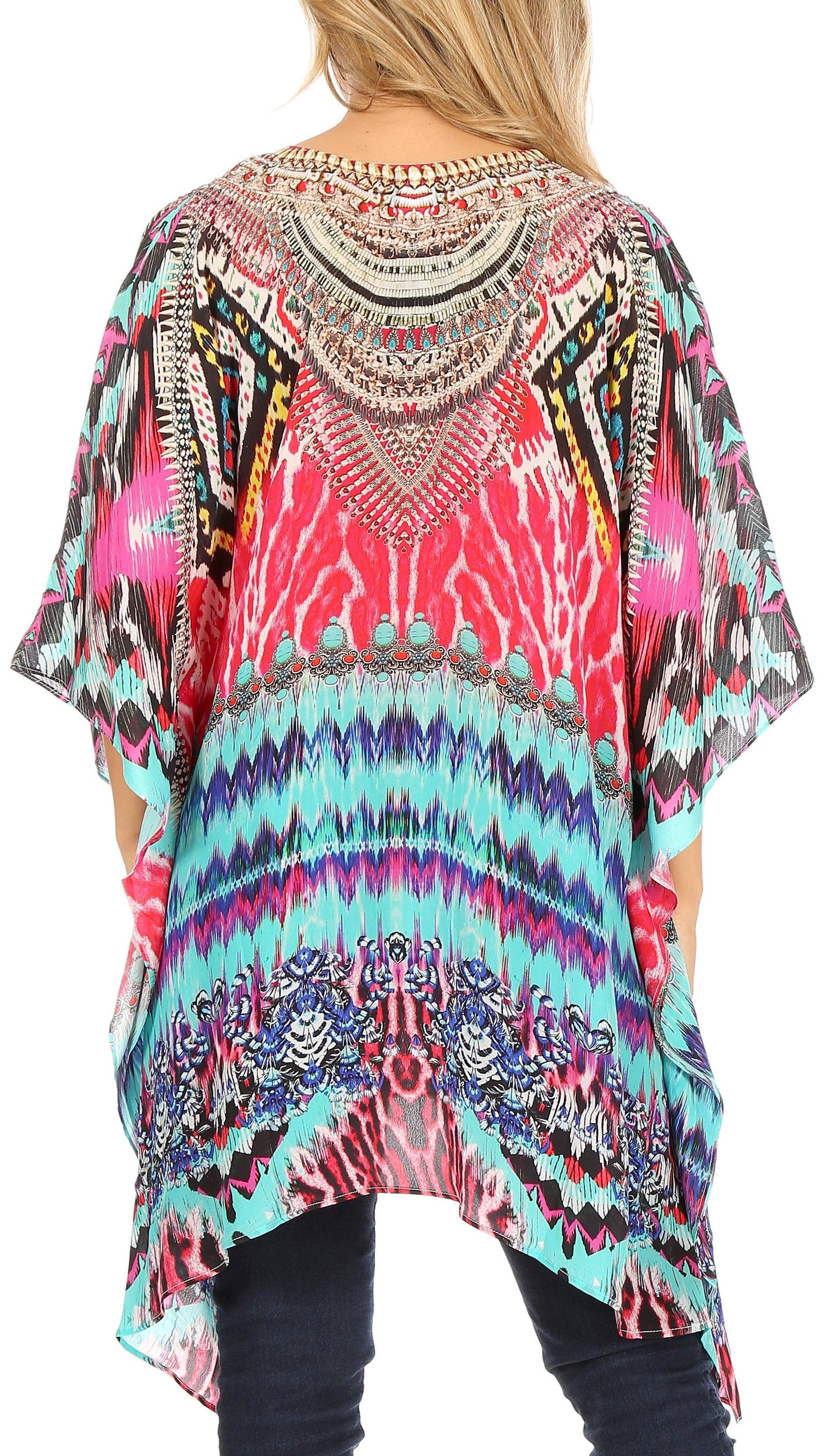 Stylish Rhinestone Lace-Up V-Neck Women's Caftan Poncho Cover-Up by Sakkas Aymee - Concordia Style Boutique