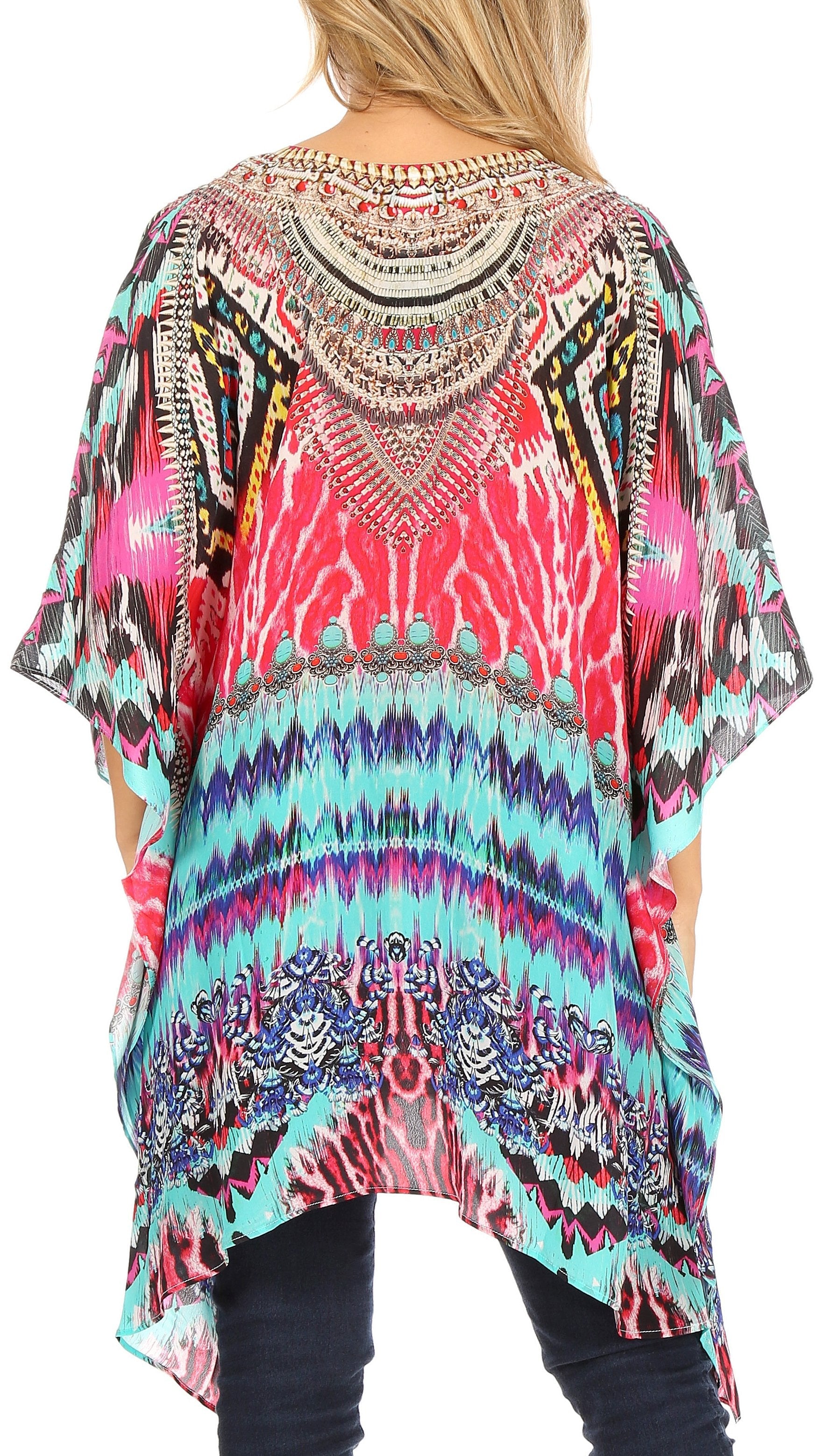 Stylish Rhinestone Lace-Up V-Neck Women's Caftan Poncho Cover-Up by Sakkas Aymee - Concordia Style Boutique