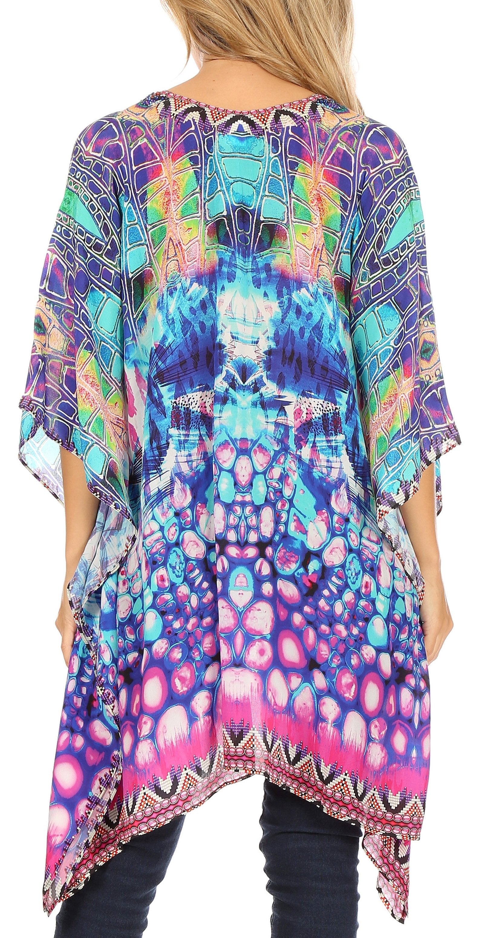 Stylish Rhinestone Lace-Up V-Neck Women's Caftan Poncho Cover-Up by Sakkas Aymee - Concordia Style Boutique