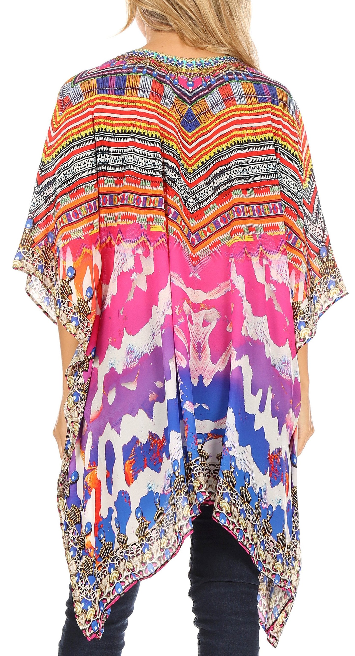 Stylish Rhinestone Lace-Up V-Neck Women's Caftan Poncho Cover-Up by Sakkas Aymee - Concordia Style Boutique